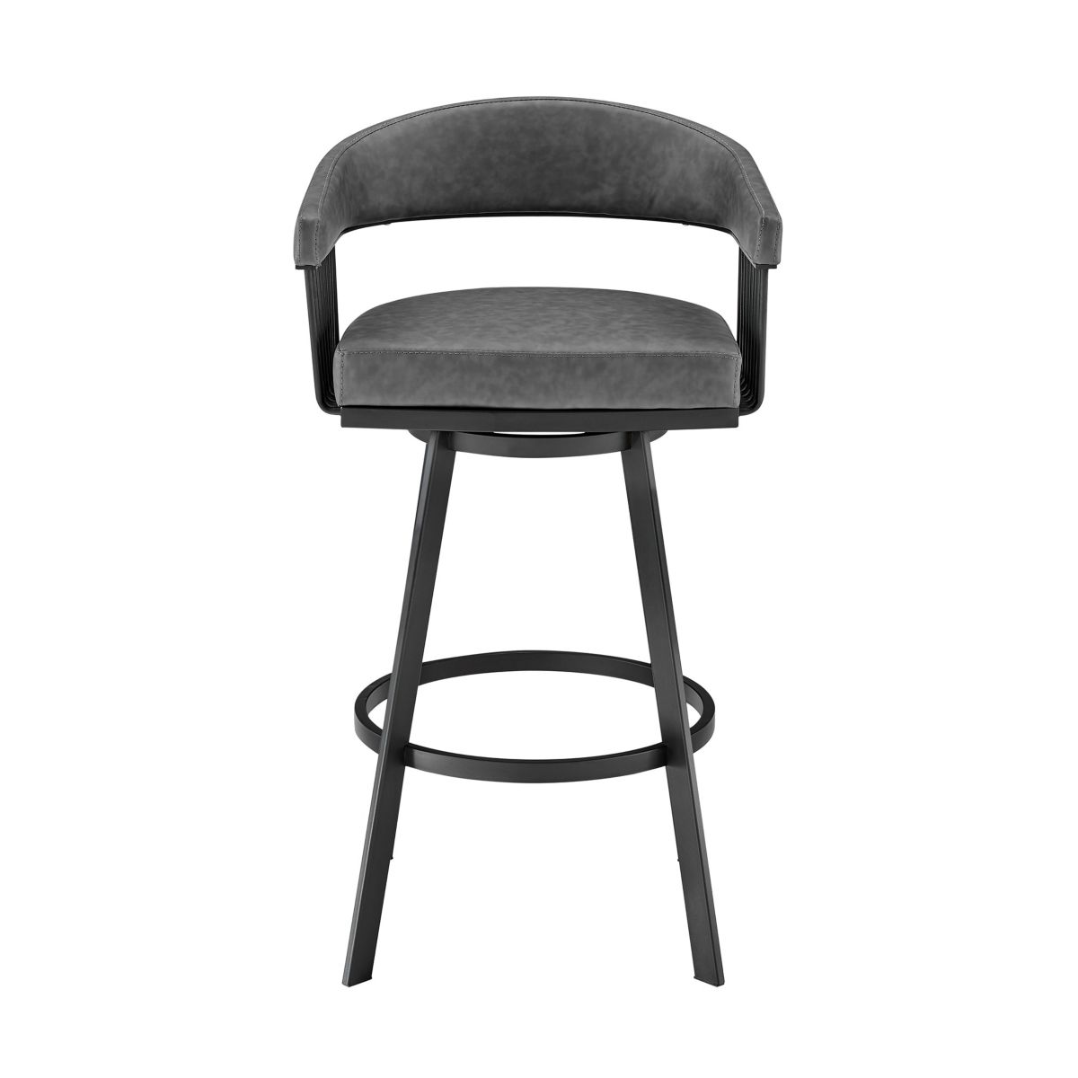 Chelsea 26" Counter Height Swivel Bar Stool in Black Finish and Gray Faux Leather