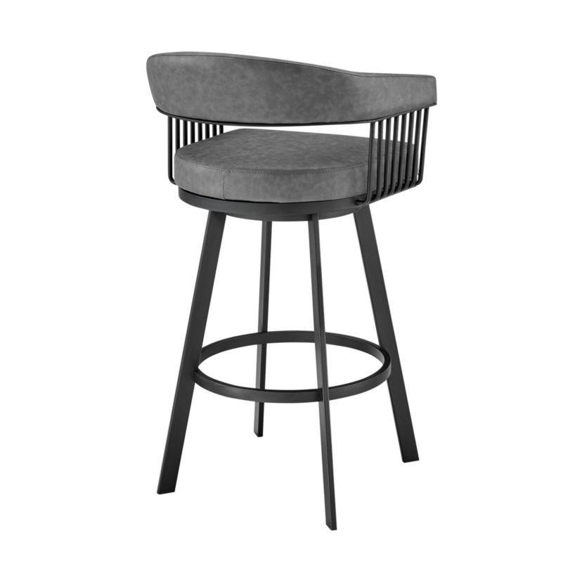 Chelsea 26" Counter Height Swivel Bar Stool in Black Finish and Gray Faux Leather