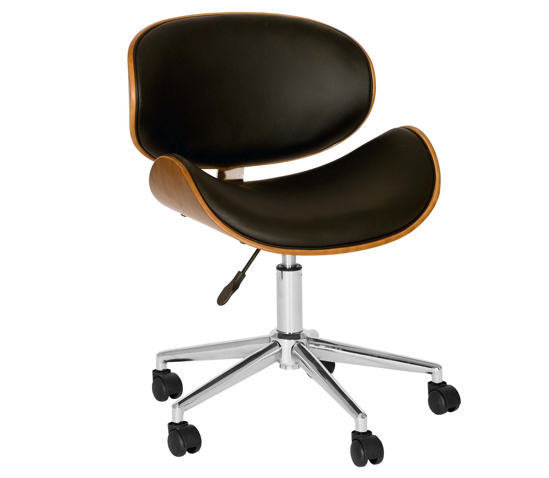 Daphne Modern Office Chair In Chrome Finish with Black Faux Leather And Walnut Veneer Back