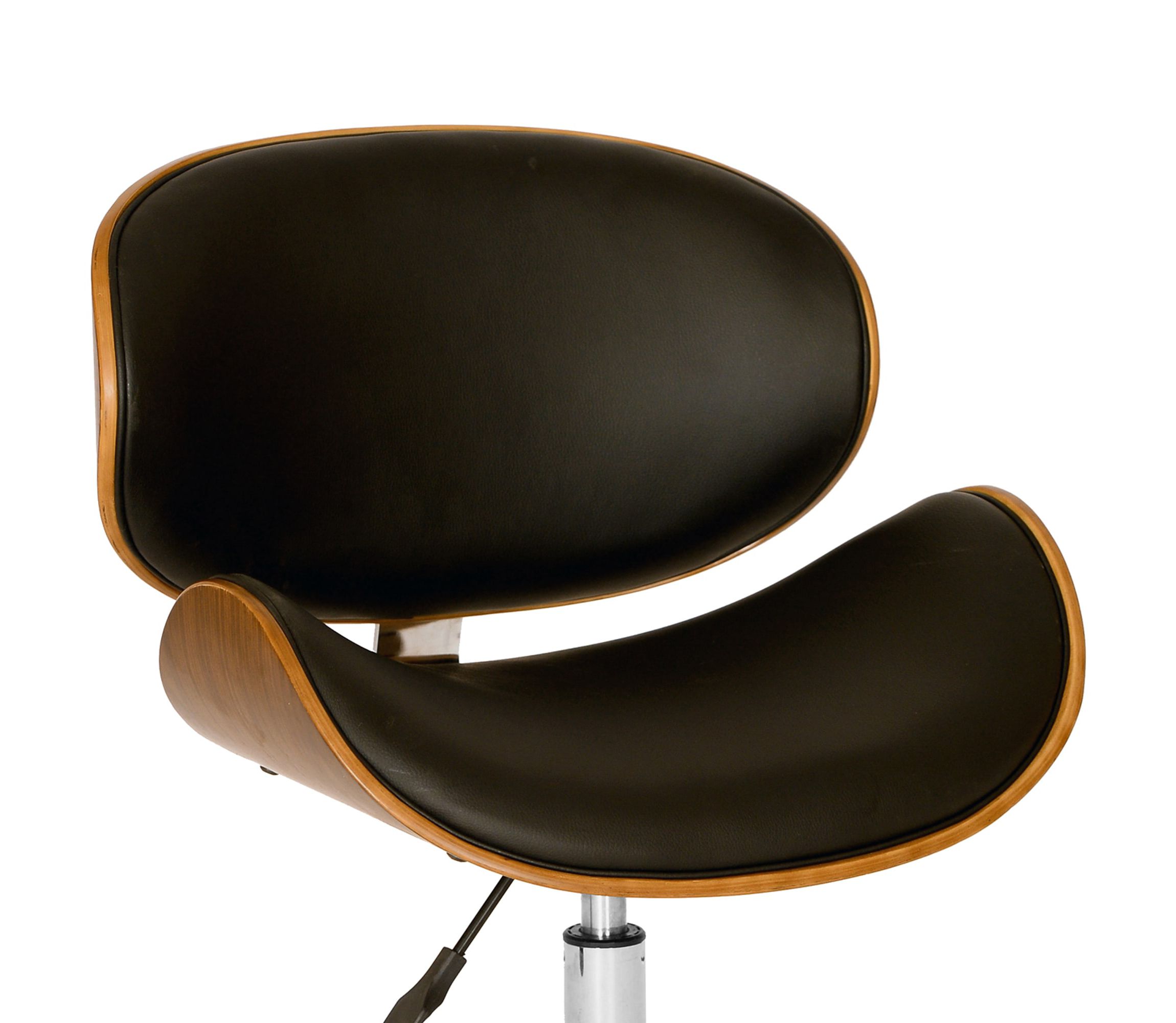 Daphne Modern Office Chair In Chrome Finish with Black Faux Leather And Walnut Veneer Back