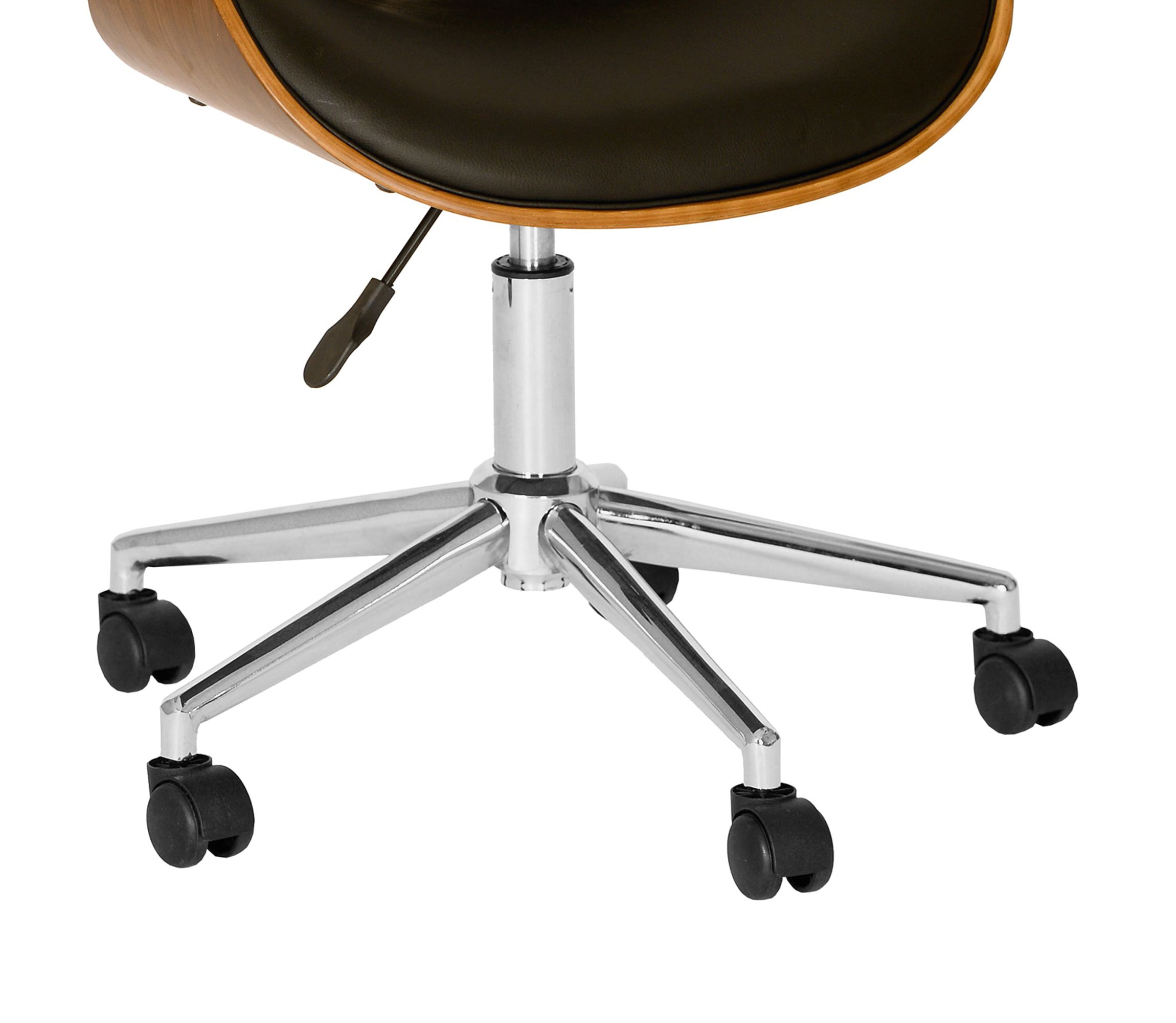 Daphne Modern Office Chair In Chrome Finish with Black Faux Leather And Walnut Veneer Back