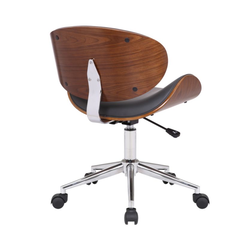 Daphne Modern Office Chair In Chrome Finish with Gray Faux Leather And Walnut Veneer Back
