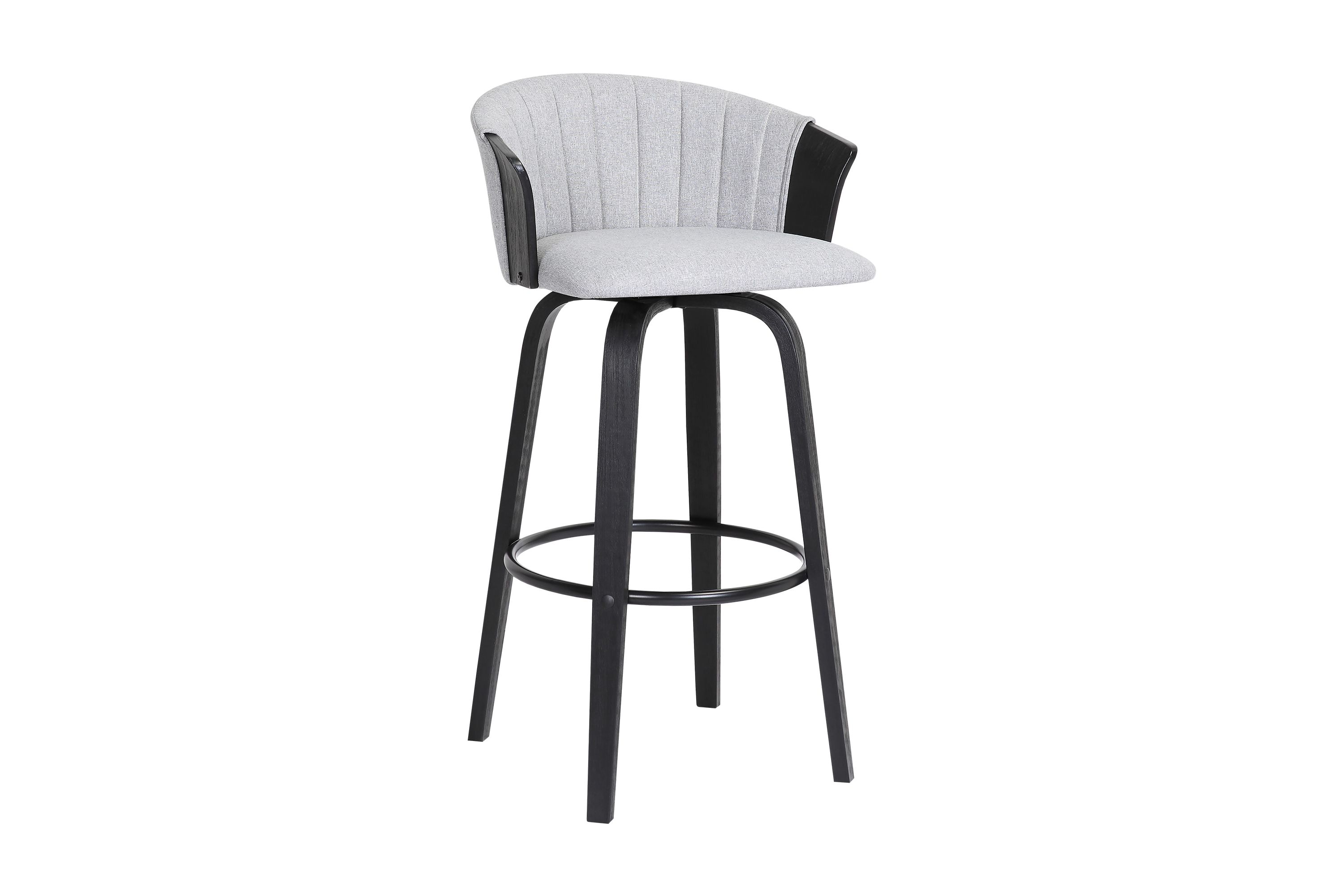 Diana 30" Swivel Black Wood Bar Stool in Light Gray Fabric