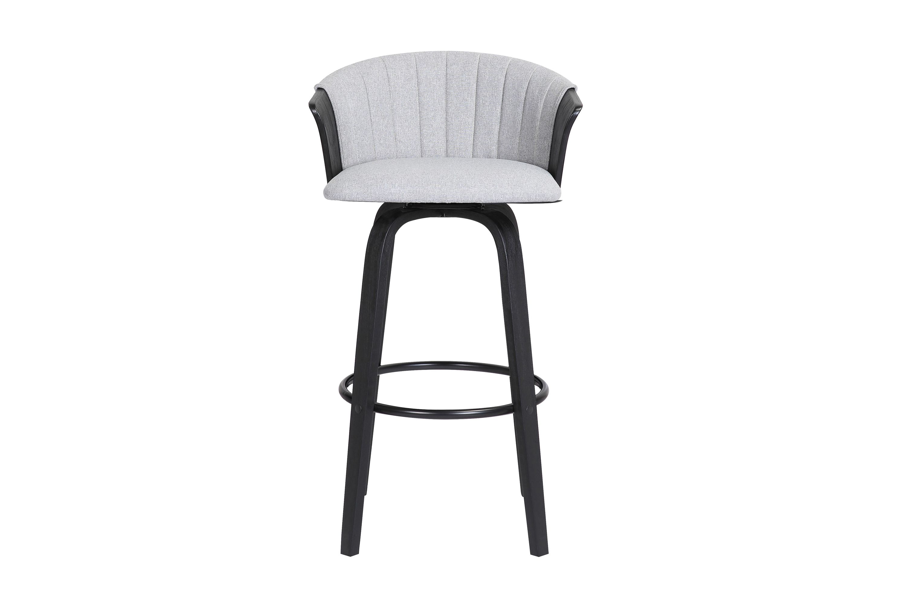Diana 30" Swivel Black Wood Bar Stool in Light Gray Fabric