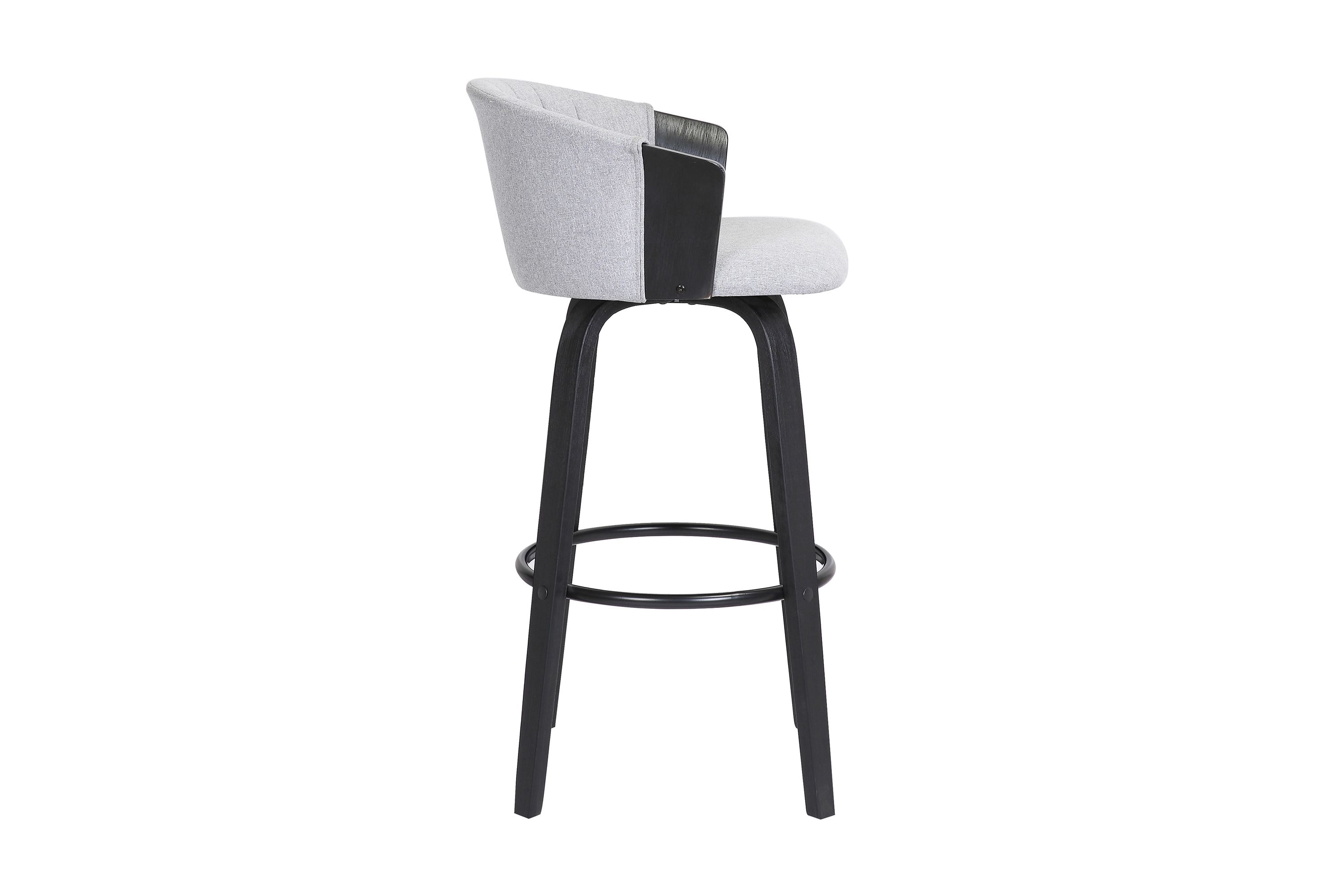Diana 30" Swivel Black Wood Bar Stool in Light Gray Fabric