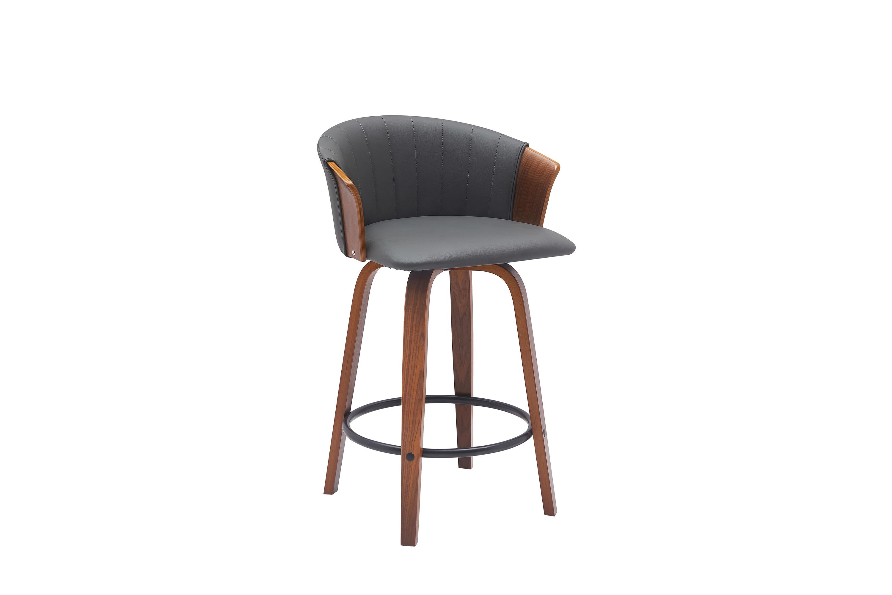 Diana 26" Swivel Walnut Wood Counter Stool in Gray Faux Leather
