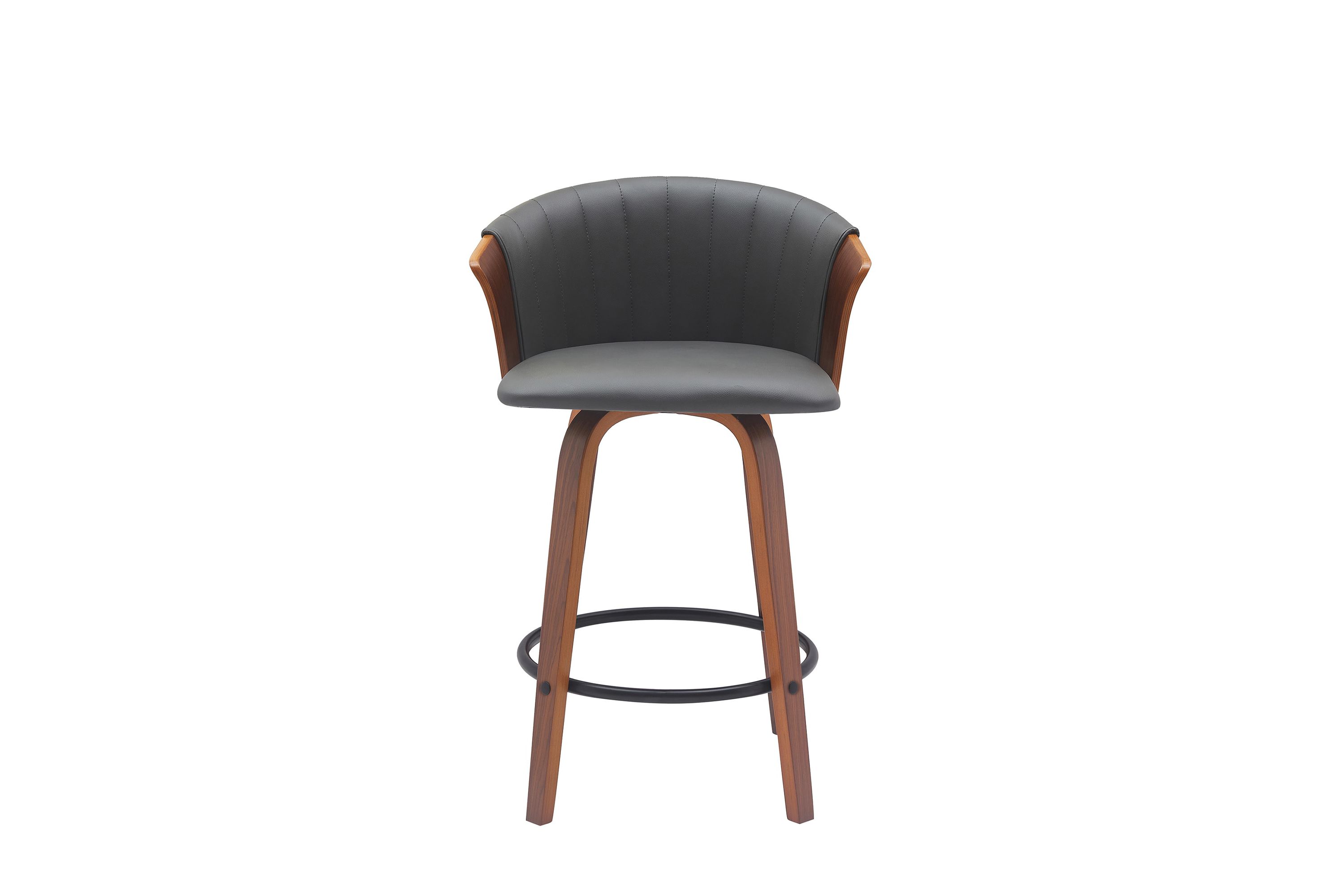Diana 26" Swivel Walnut Wood Counter Stool in Gray Faux Leather