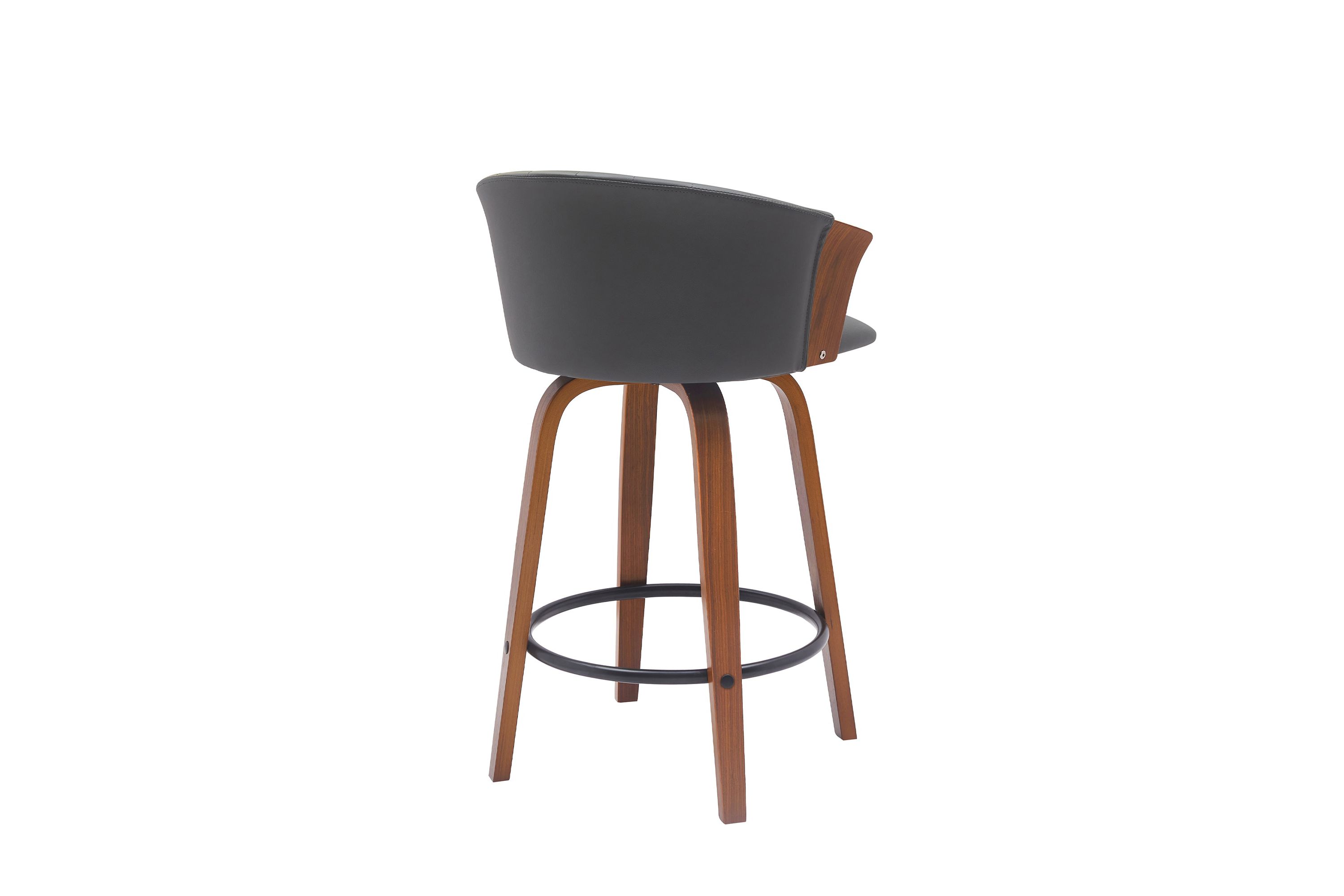Diana 26" Swivel Walnut Wood Counter Stool in Gray Faux Leather