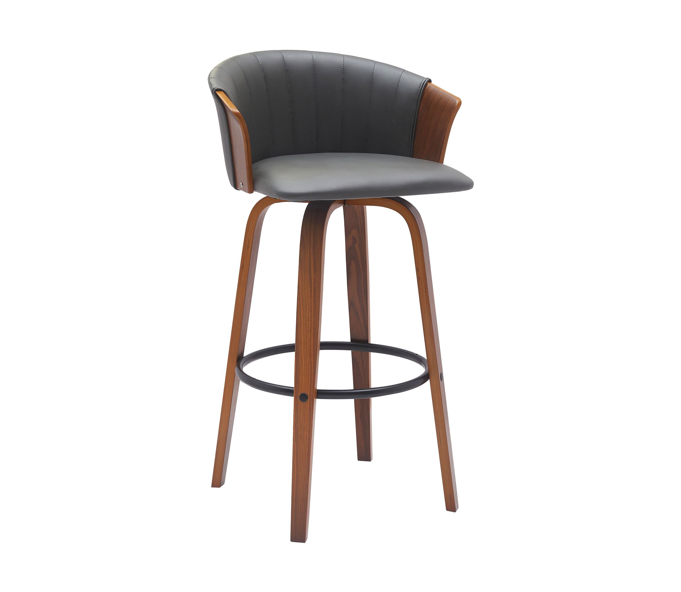 Diana 30" Swivel Walnut Wood Bar Stool in Gray Faux Leather