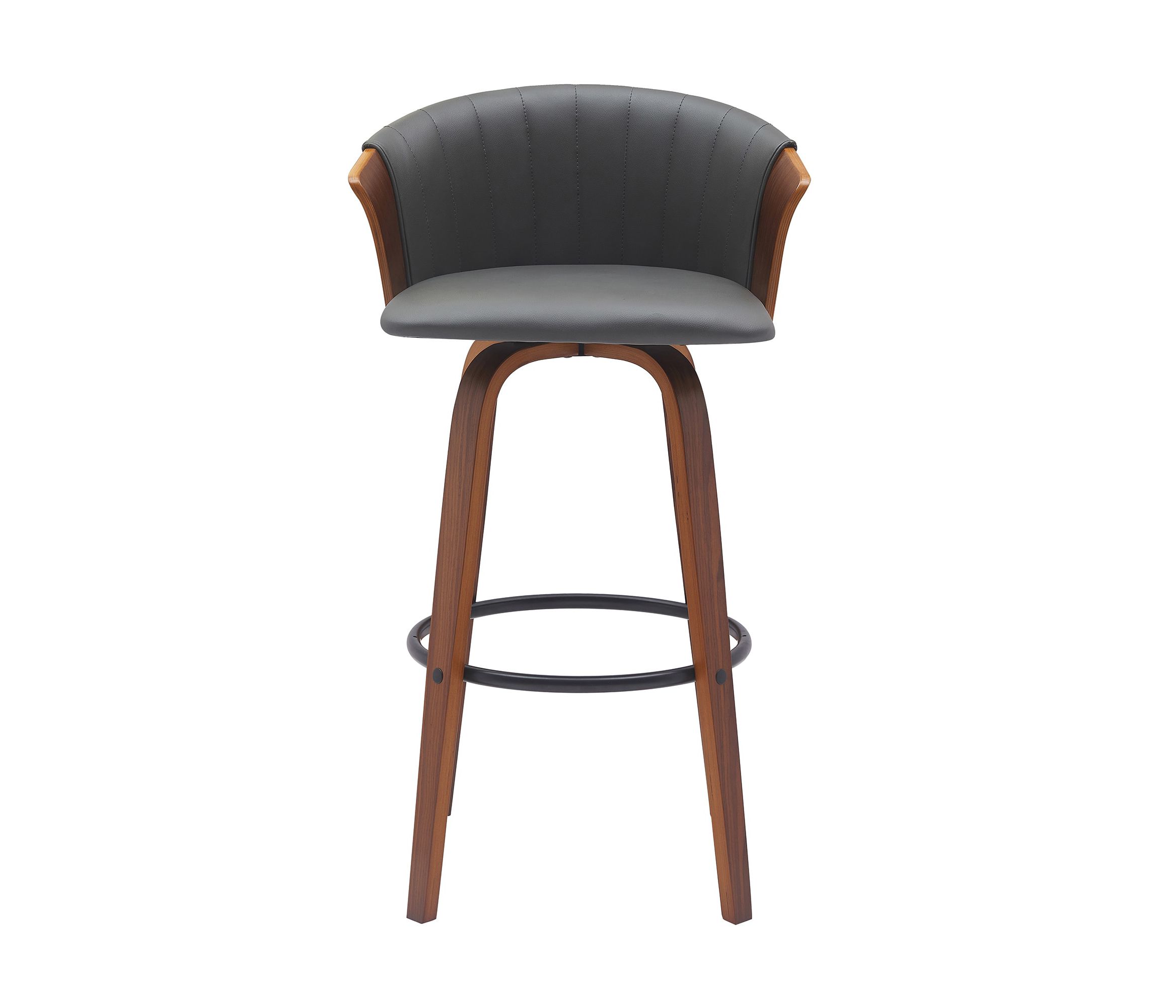 Diana 30" Swivel Walnut Wood Bar Stool in Gray Faux Leather