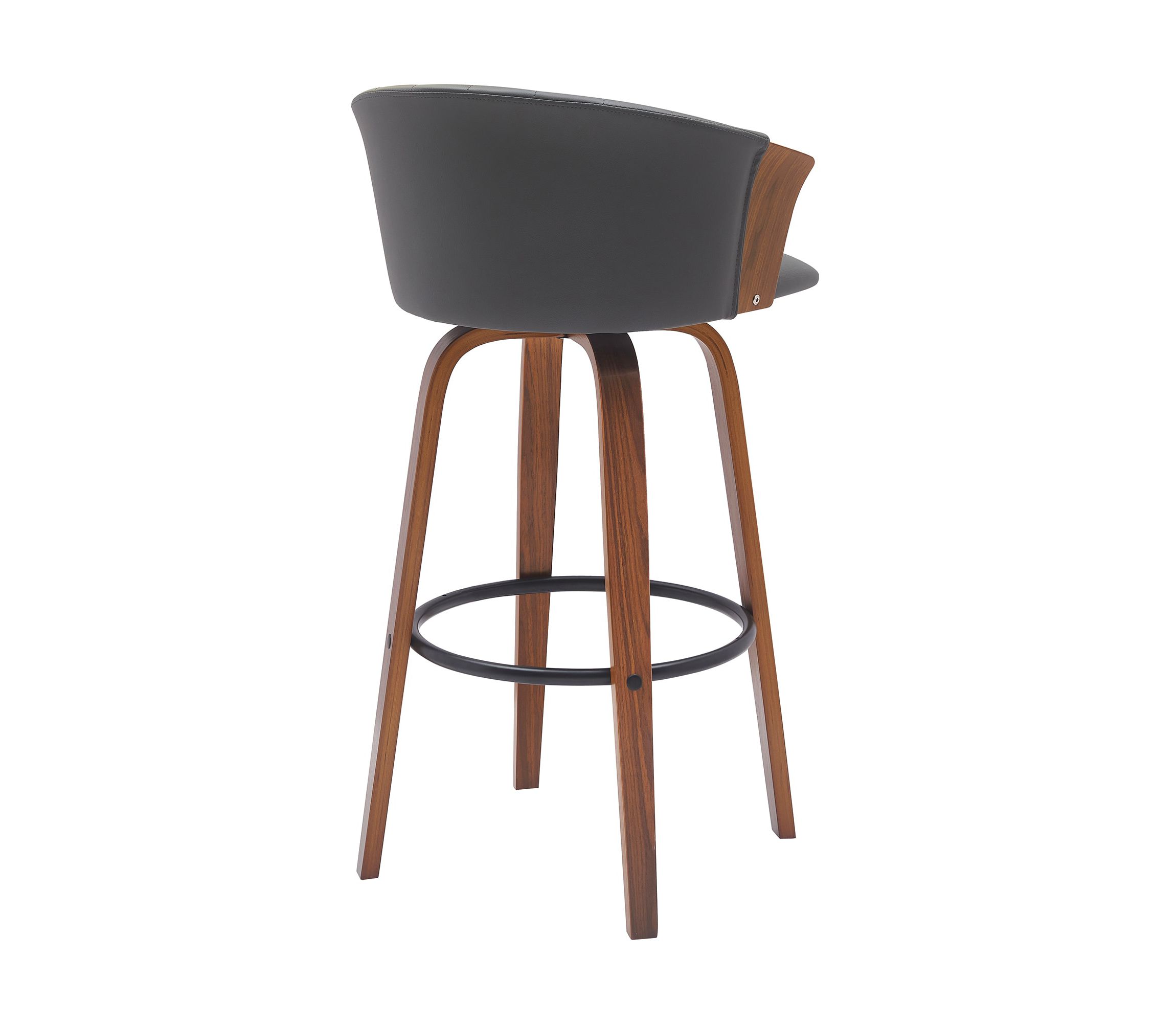 Diana 30" Swivel Walnut Wood Bar Stool in Gray Faux Leather