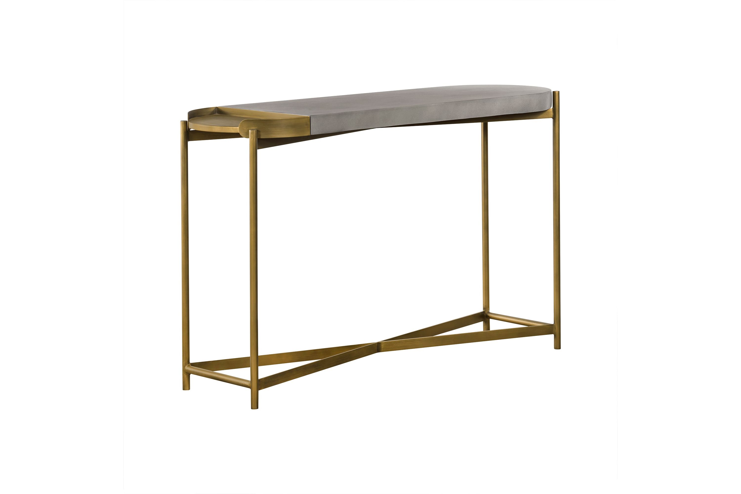 Dua Gray Concrete Console Table with Antique Brass