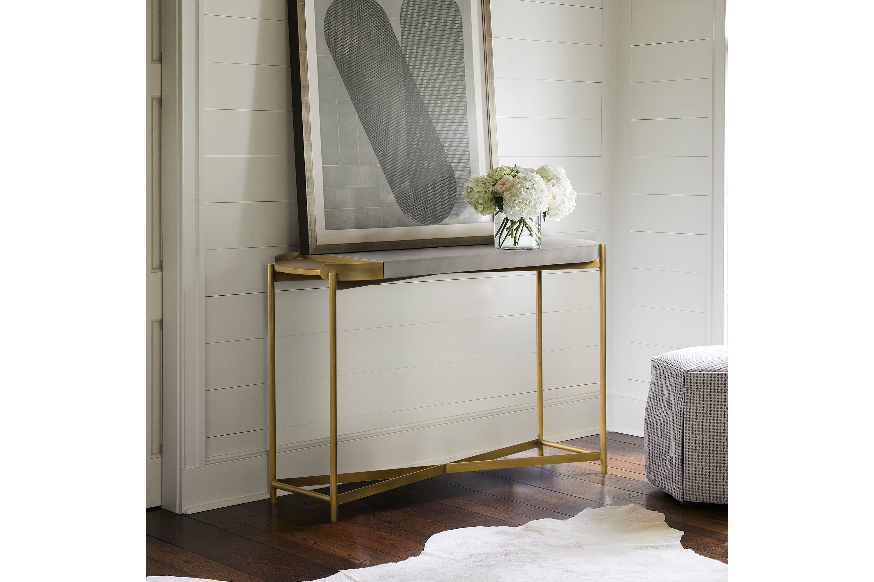 Dua Gray Concrete Console Table with Antique Brass