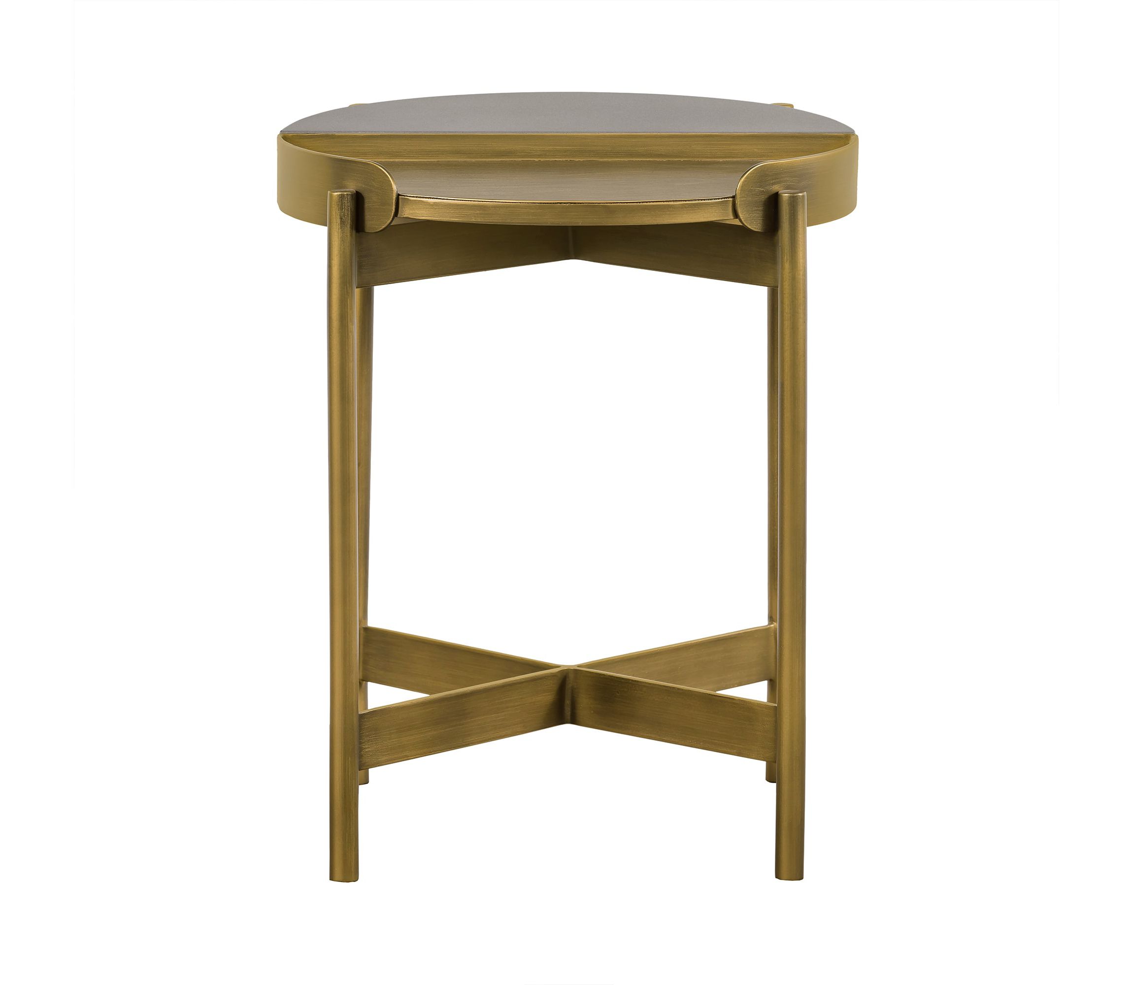 Dua Gray Concrete End Table with Antique Brass