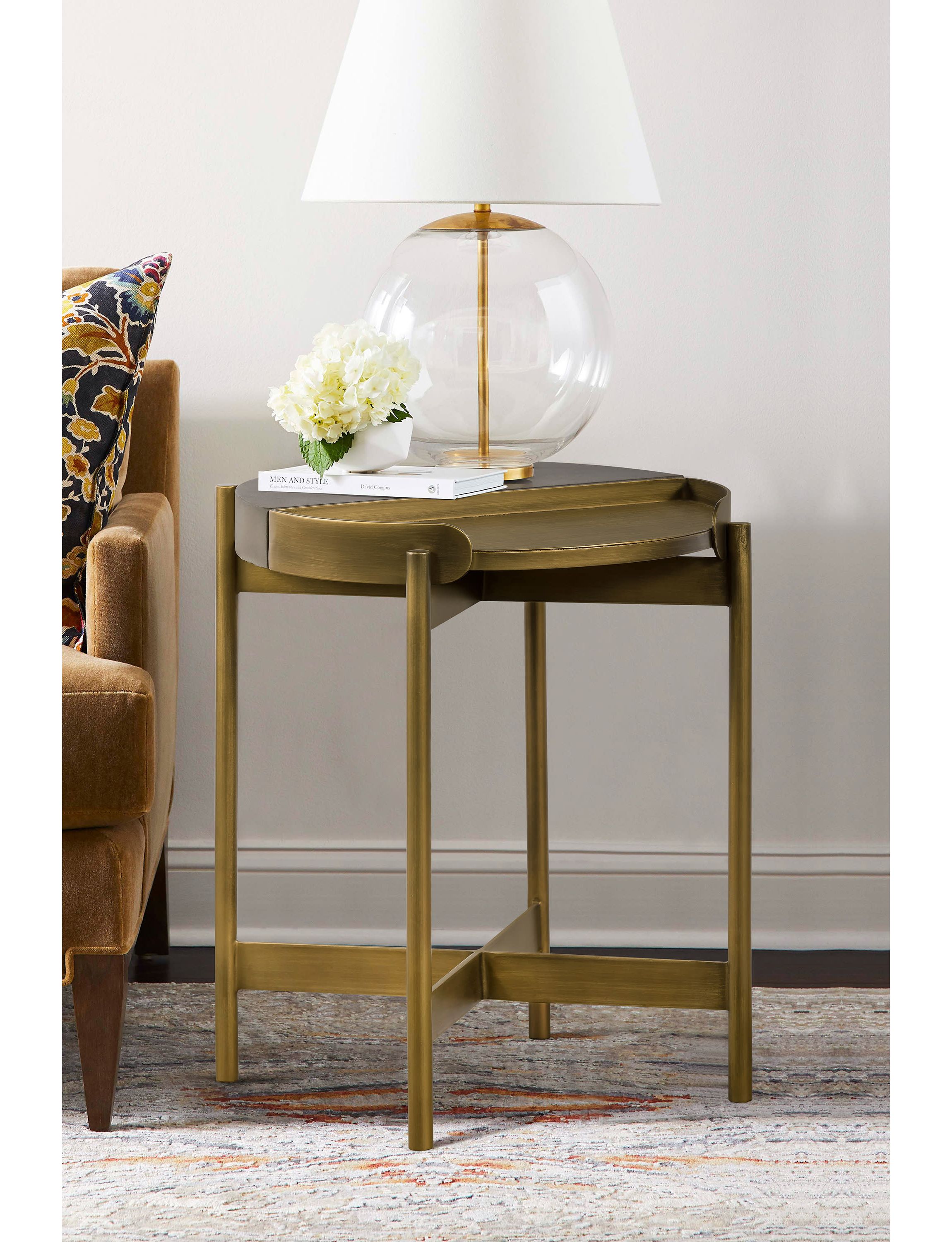 Dua Gray Concrete End Table with Antique Brass