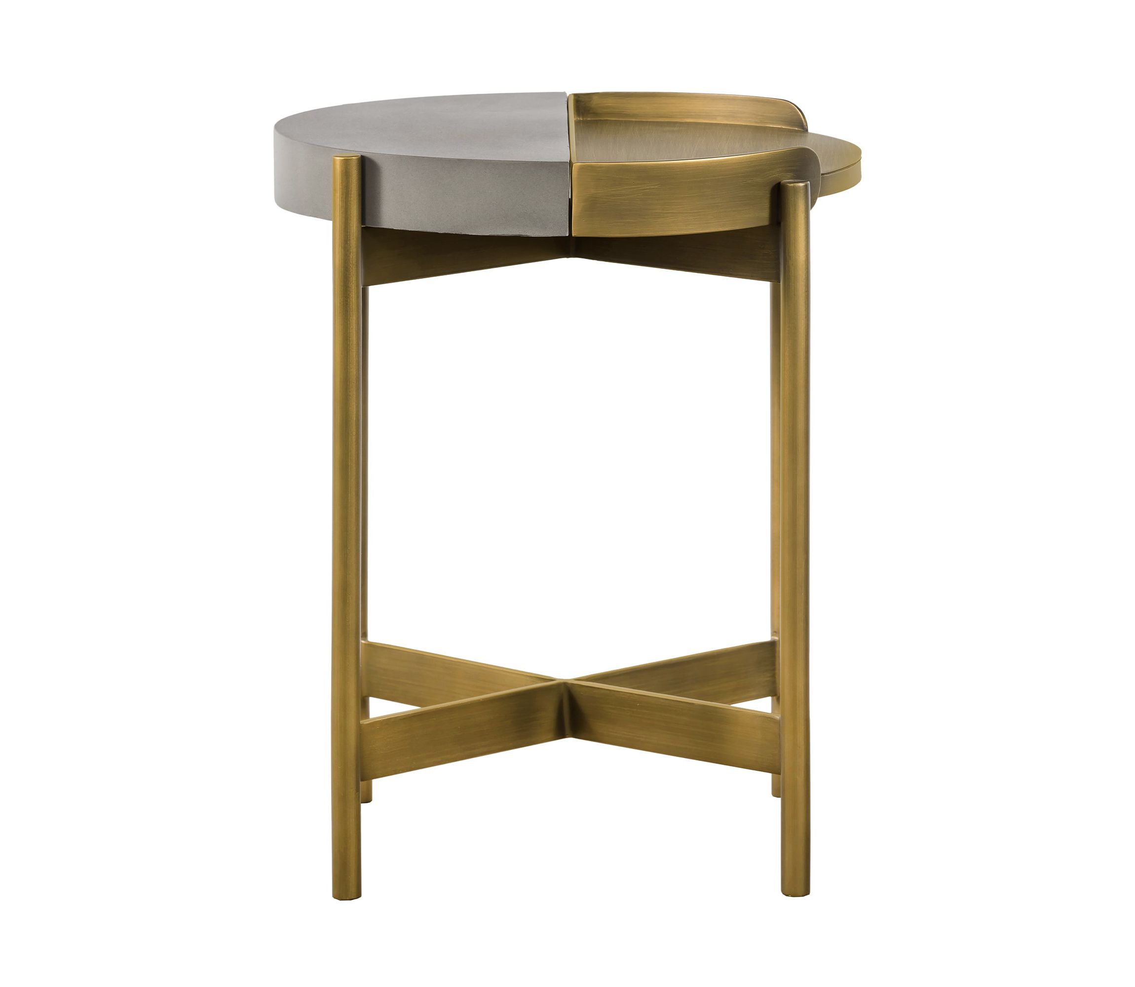 Dua Gray Concrete End Table with Antique Brass