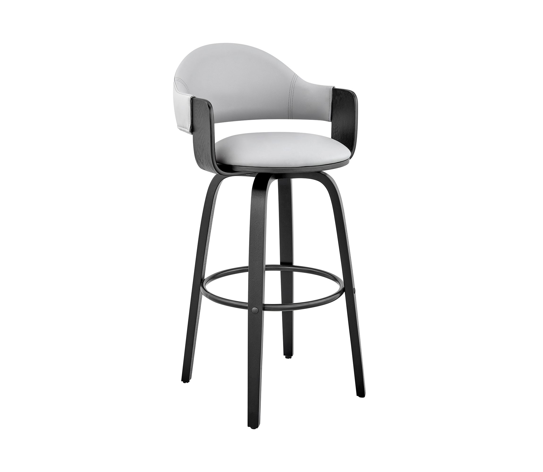 Daxton 26" Gray Faux Leather and Black Wood Bar Stool