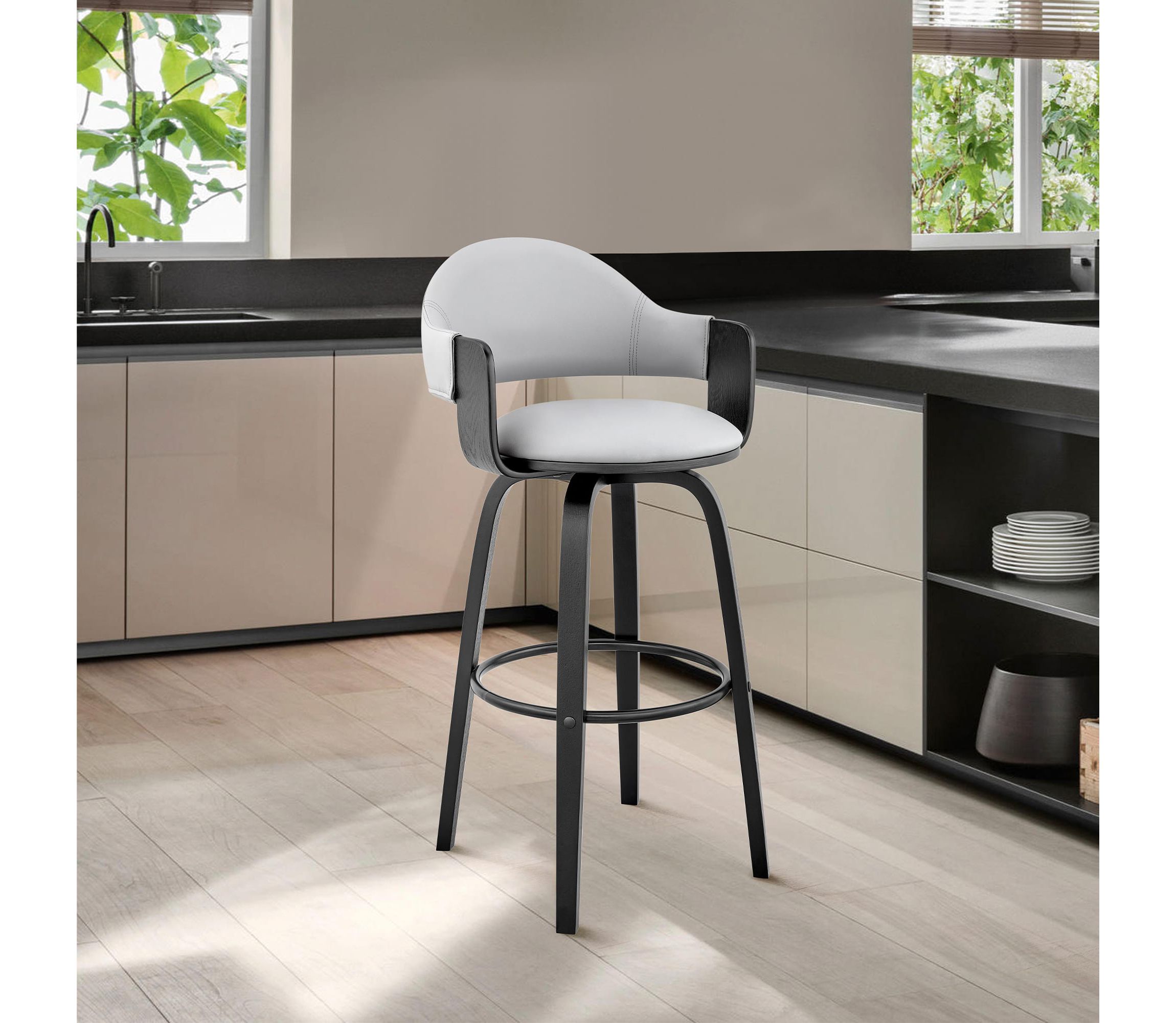 Daxton 26" Gray Faux Leather and Black Wood Bar Stool