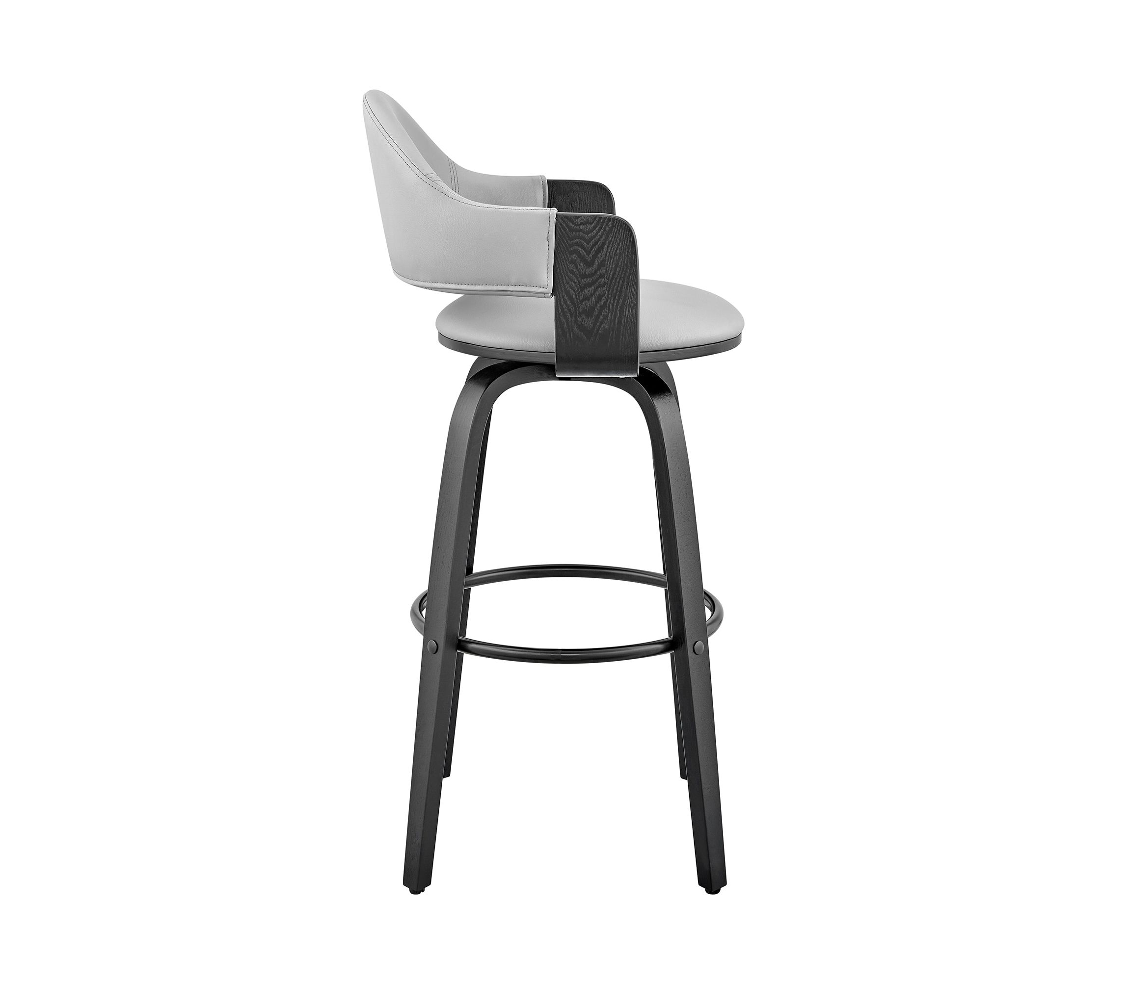 Daxton 26" Gray Faux Leather and Black Wood Bar Stool