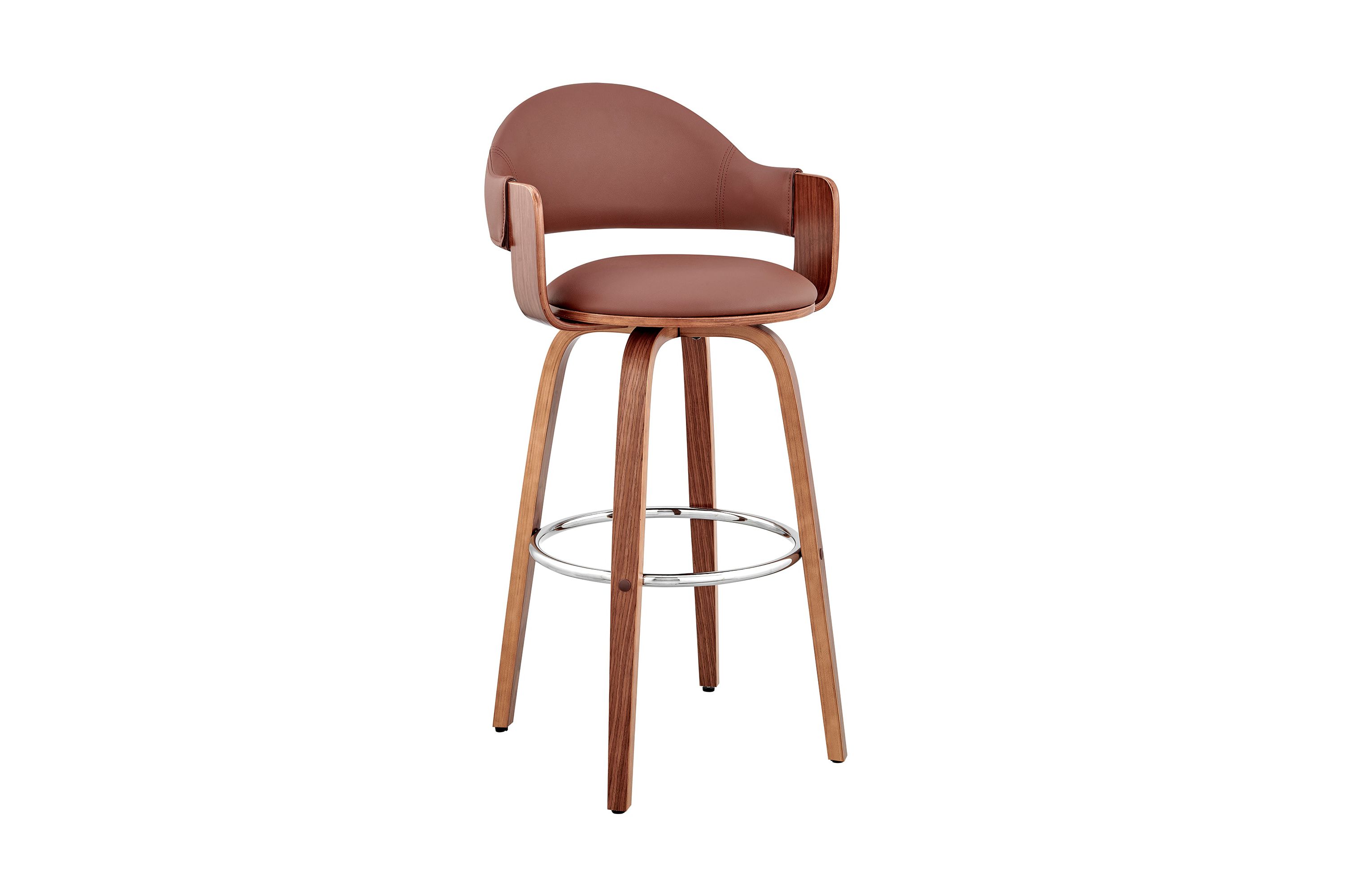 Daxton 30" Brown Faux Leather and Walnut Wood Bar Stool
