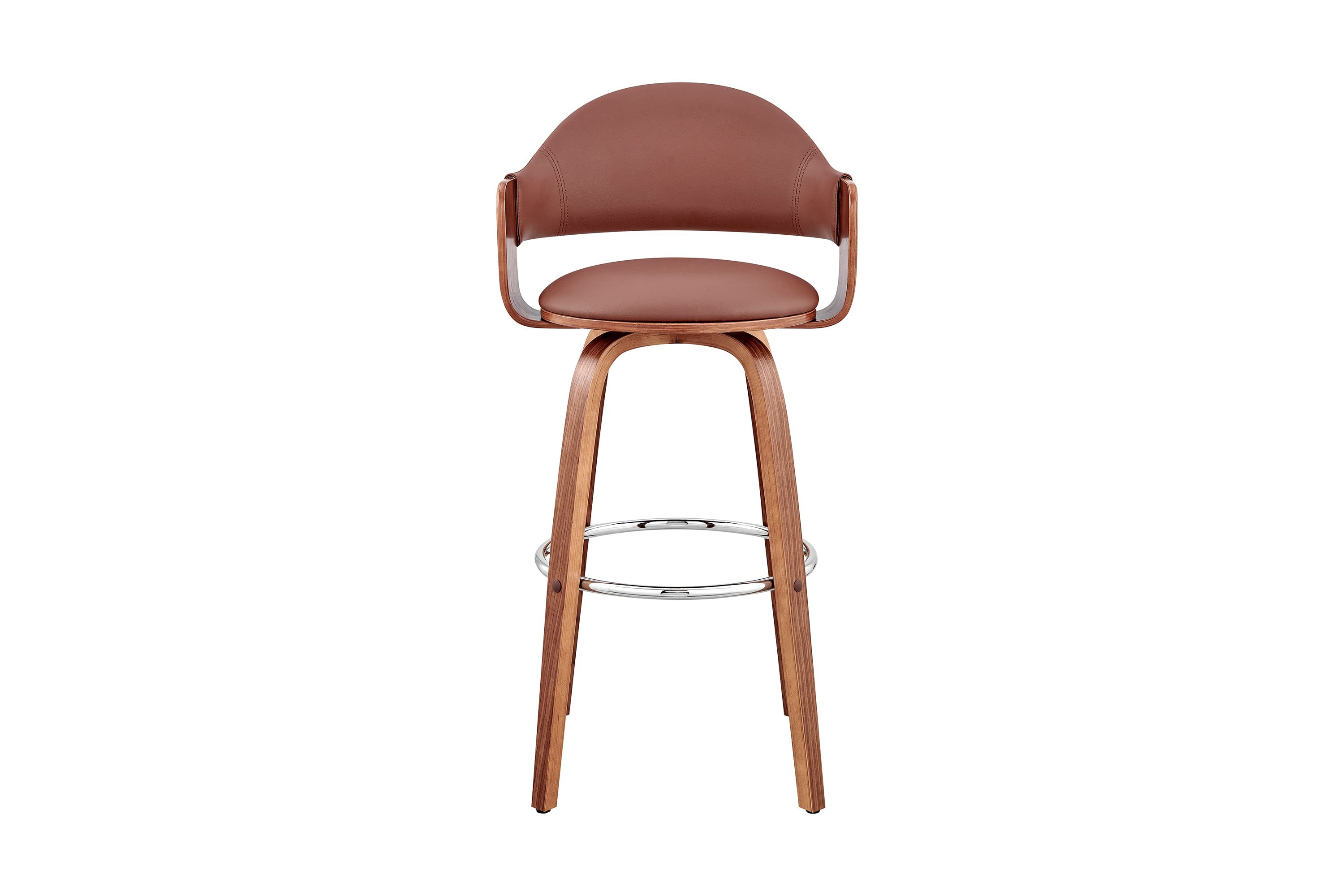 Daxton 30" Brown Faux Leather and Walnut Wood Bar Stool