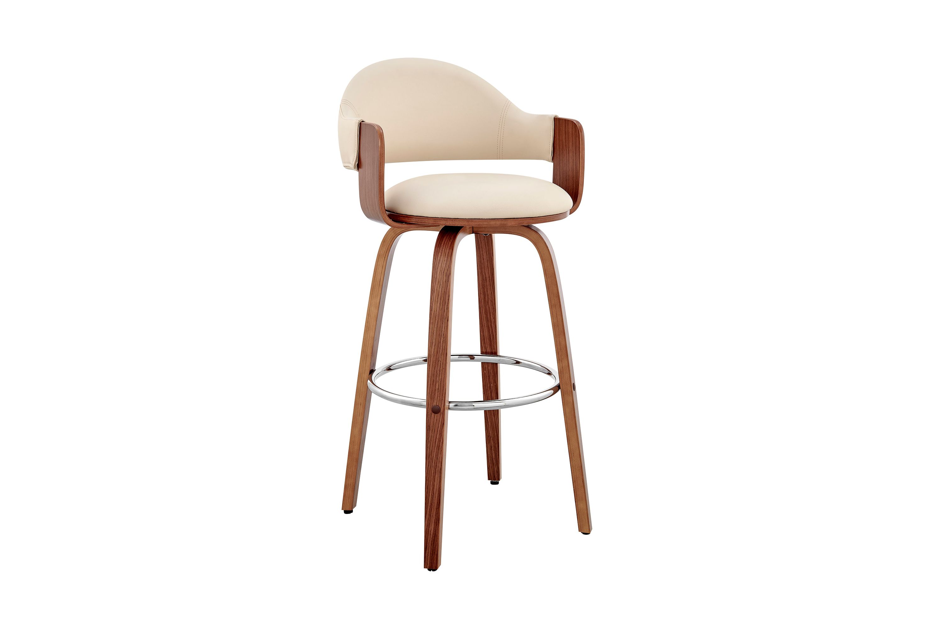 Daxton 30" Cream Faux Leather and Walnut Wood Bar Stool