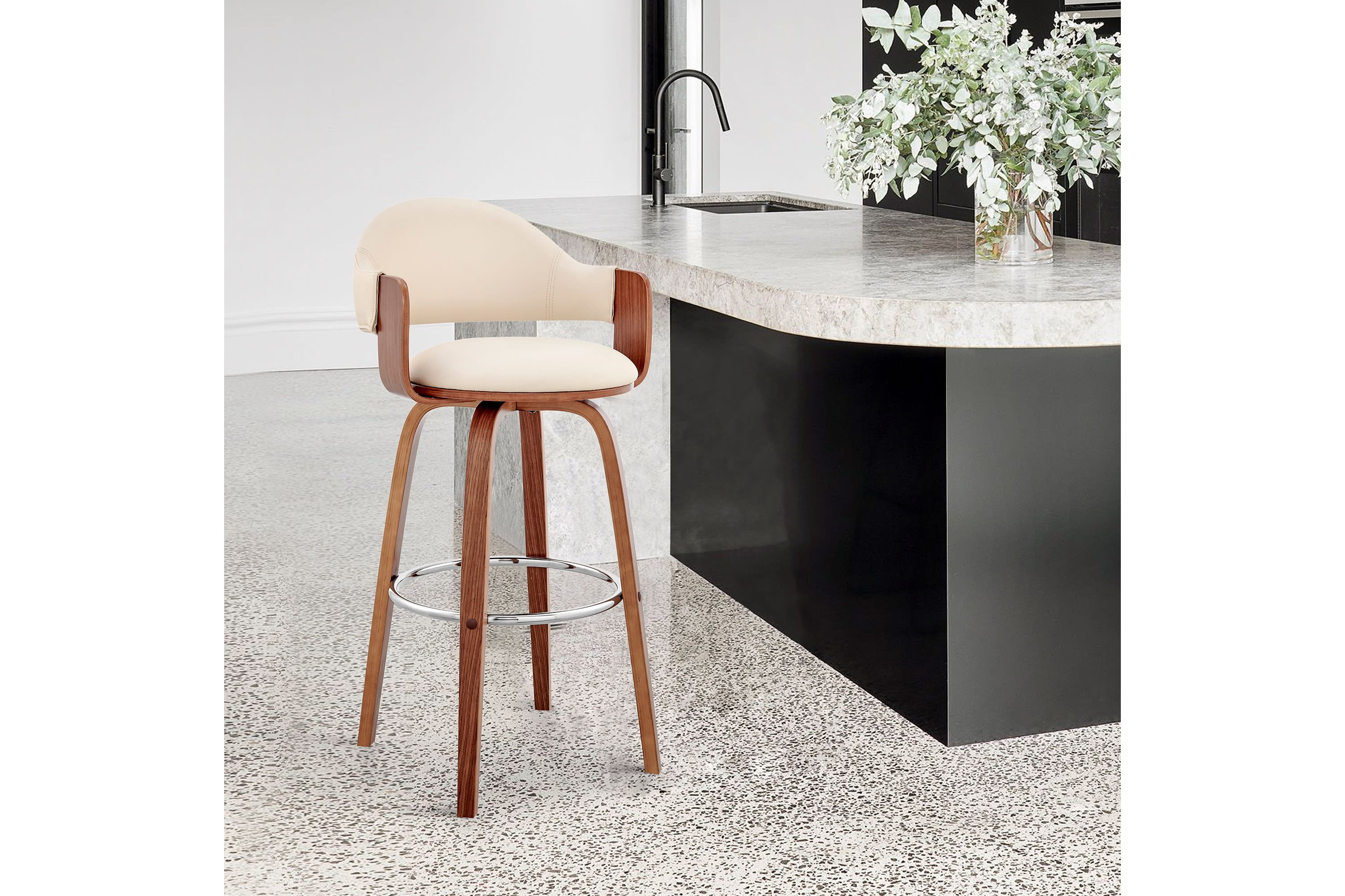 Daxton 30" Cream Faux Leather and Walnut Wood Bar Stool