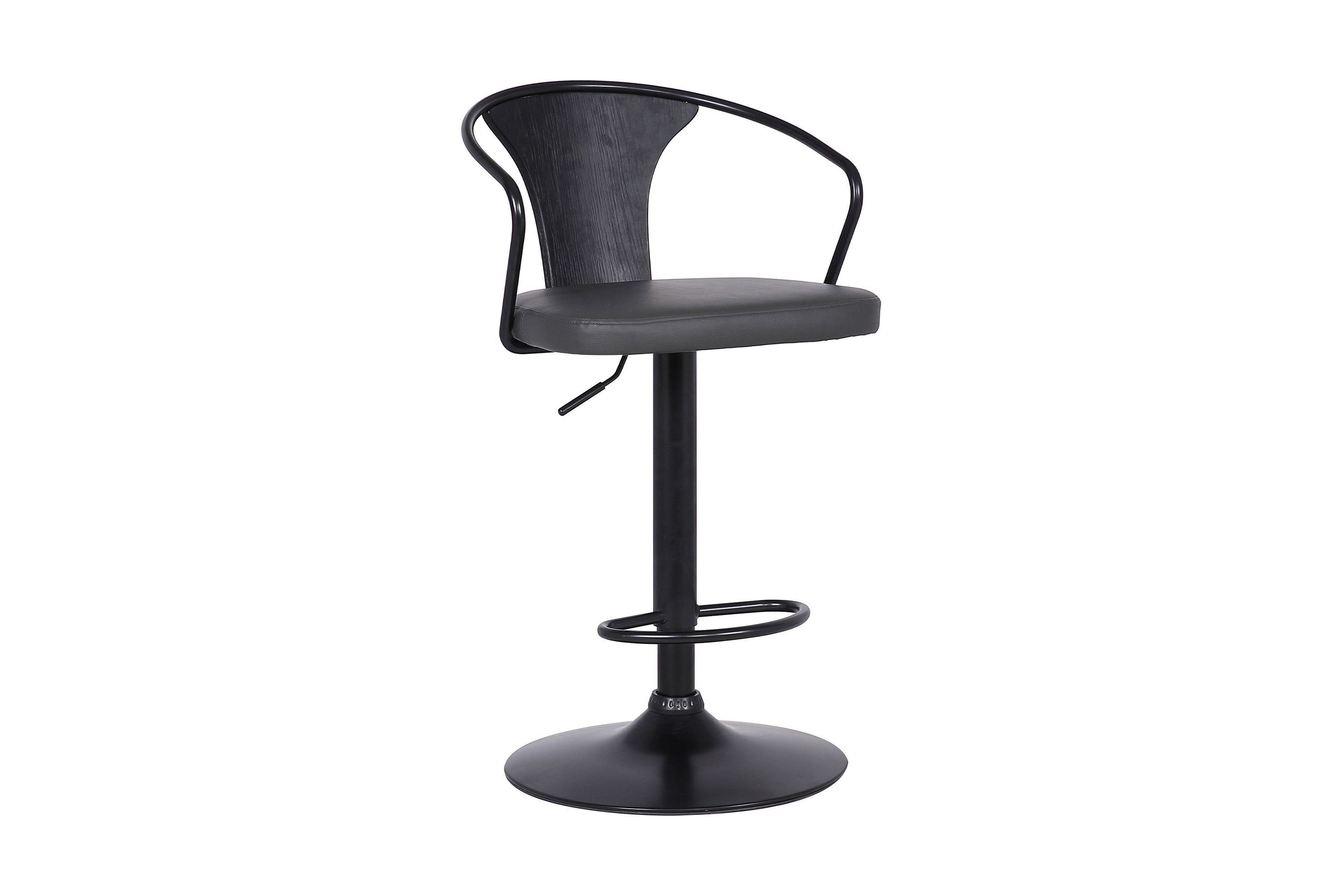 Eagle Adjustable Height Swivel Grey Faux Leather and Black Wood Bar Stool with Black Metal Base