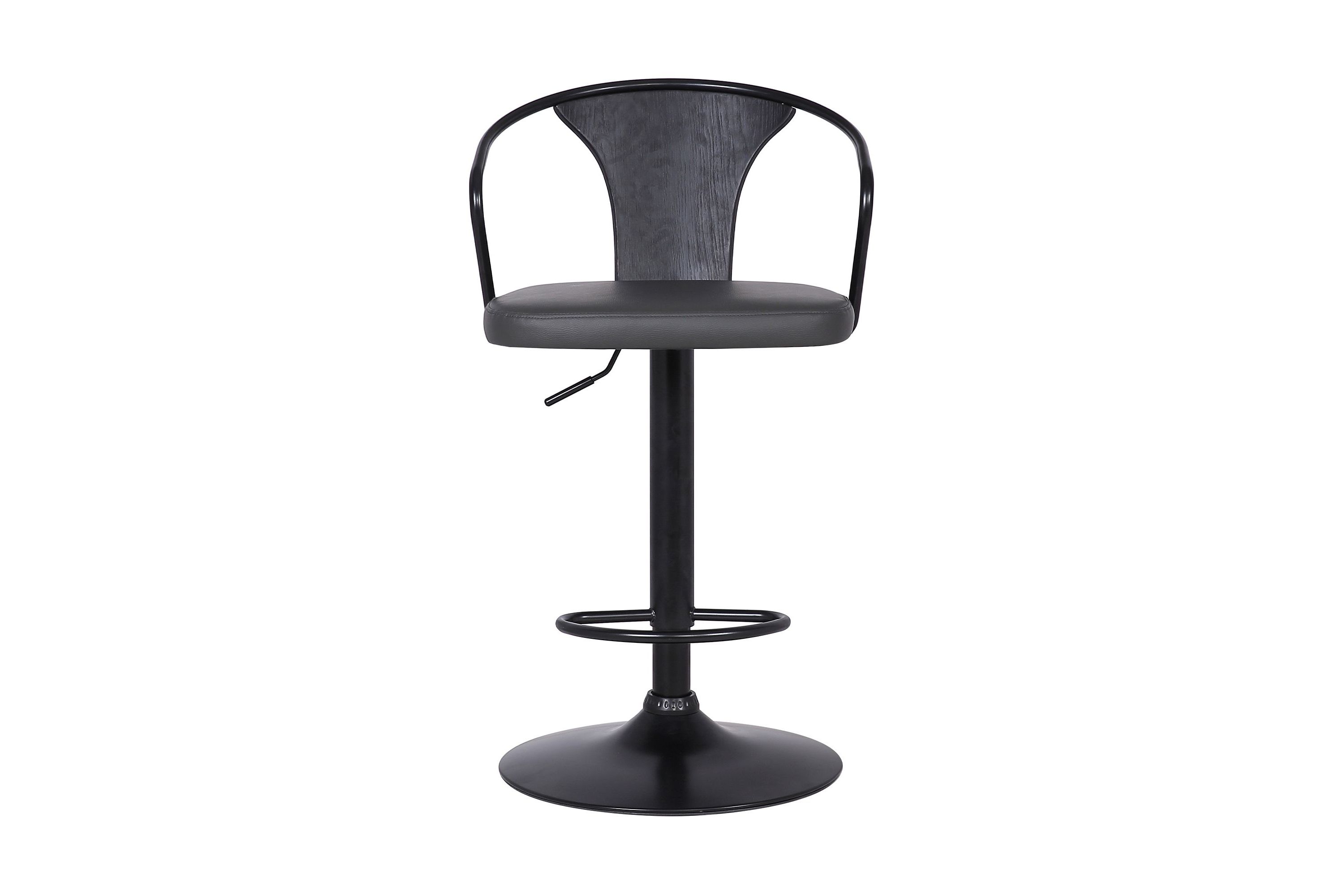 Eagle Adjustable Height Swivel Grey Faux Leather and Black Wood Bar Stool with Black Metal Base