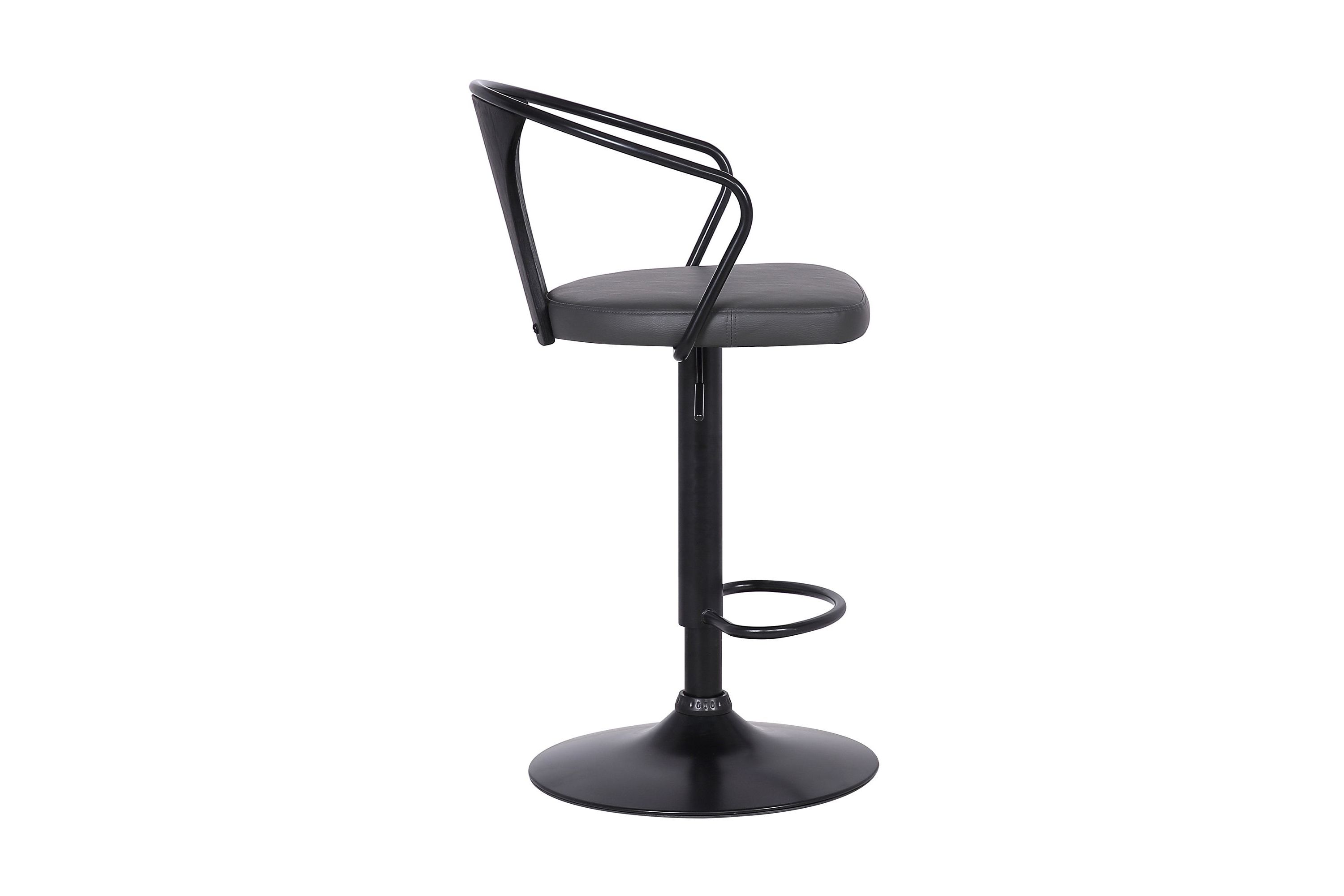 Eagle Adjustable Height Swivel Grey Faux Leather and Black Wood Bar Stool with Black Metal Base