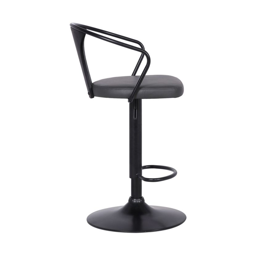 Eagle Adjustable Height Swivel Grey Faux Leather and Black Wood Bar Stool with Black Metal Base
