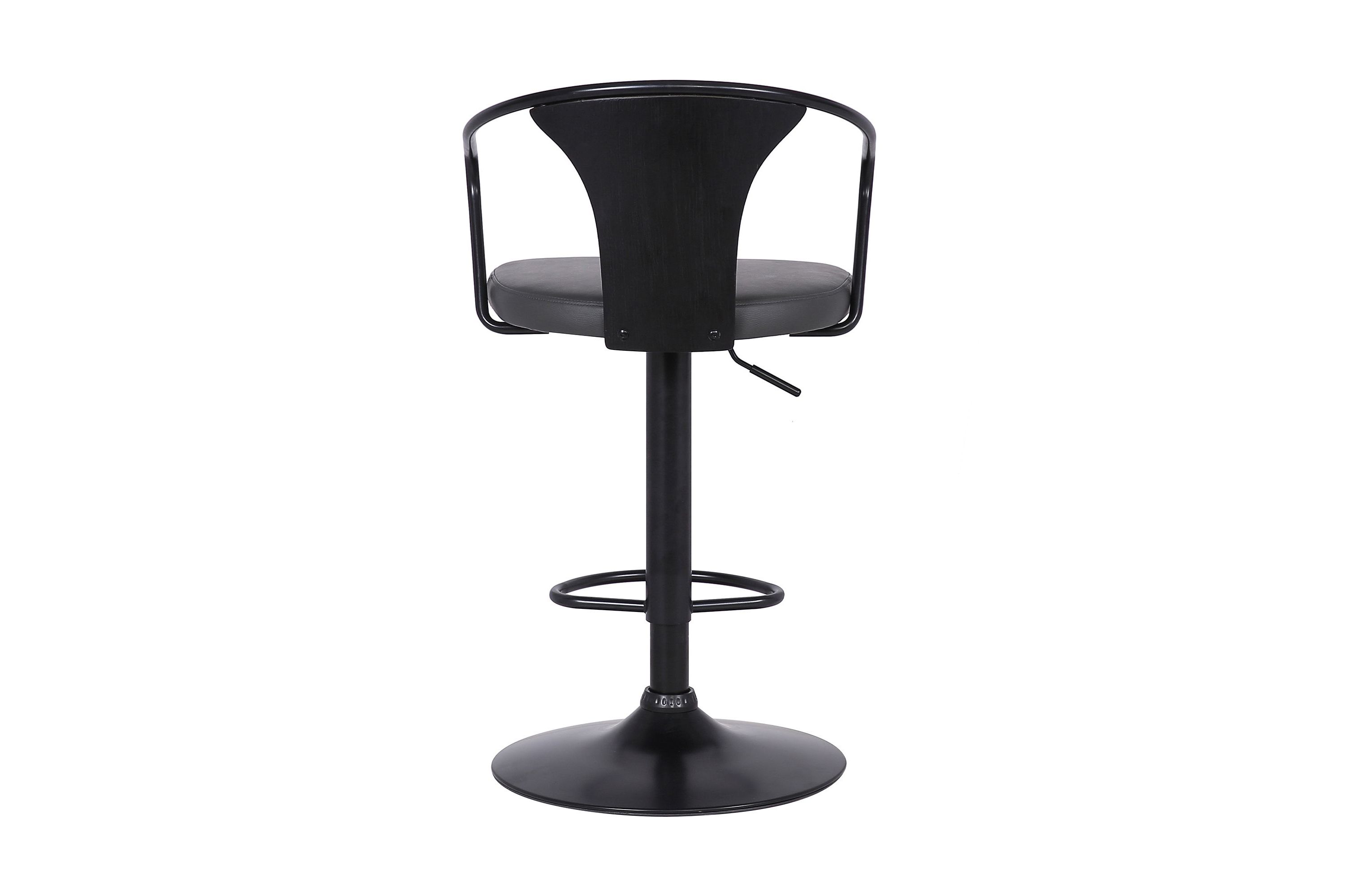 Eagle Adjustable Height Swivel Grey Faux Leather and Black Wood Bar Stool with Black Metal Base