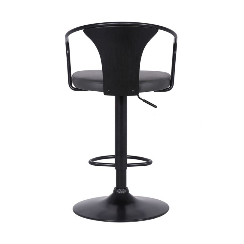 Eagle Adjustable Height Swivel Grey Faux Leather and Black Wood Bar Stool with Black Metal Base