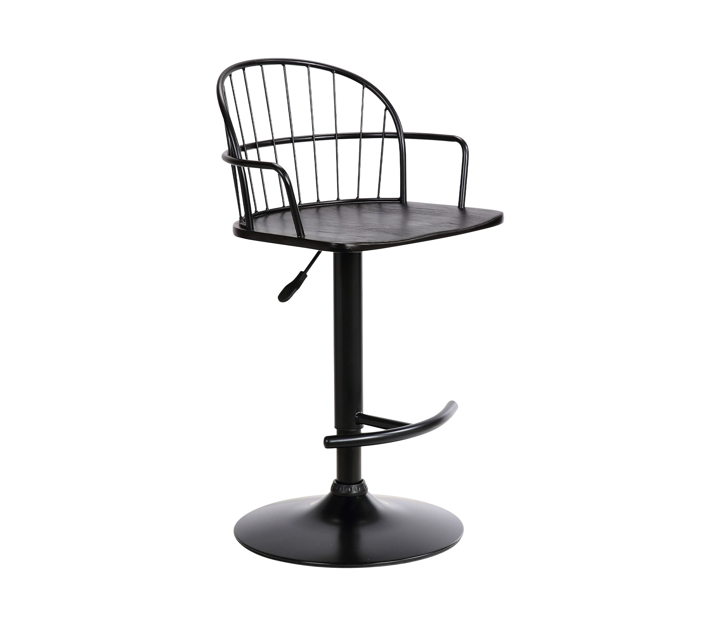 Edward Adjustable Black Wood and Metal Barstool