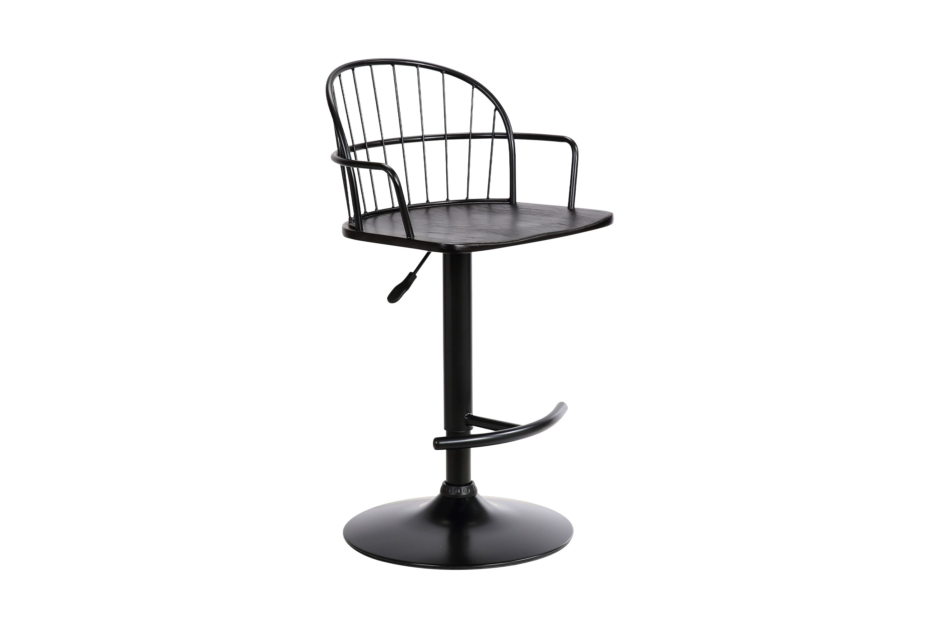 Edward Adjustable Black Wood and Metal Barstool