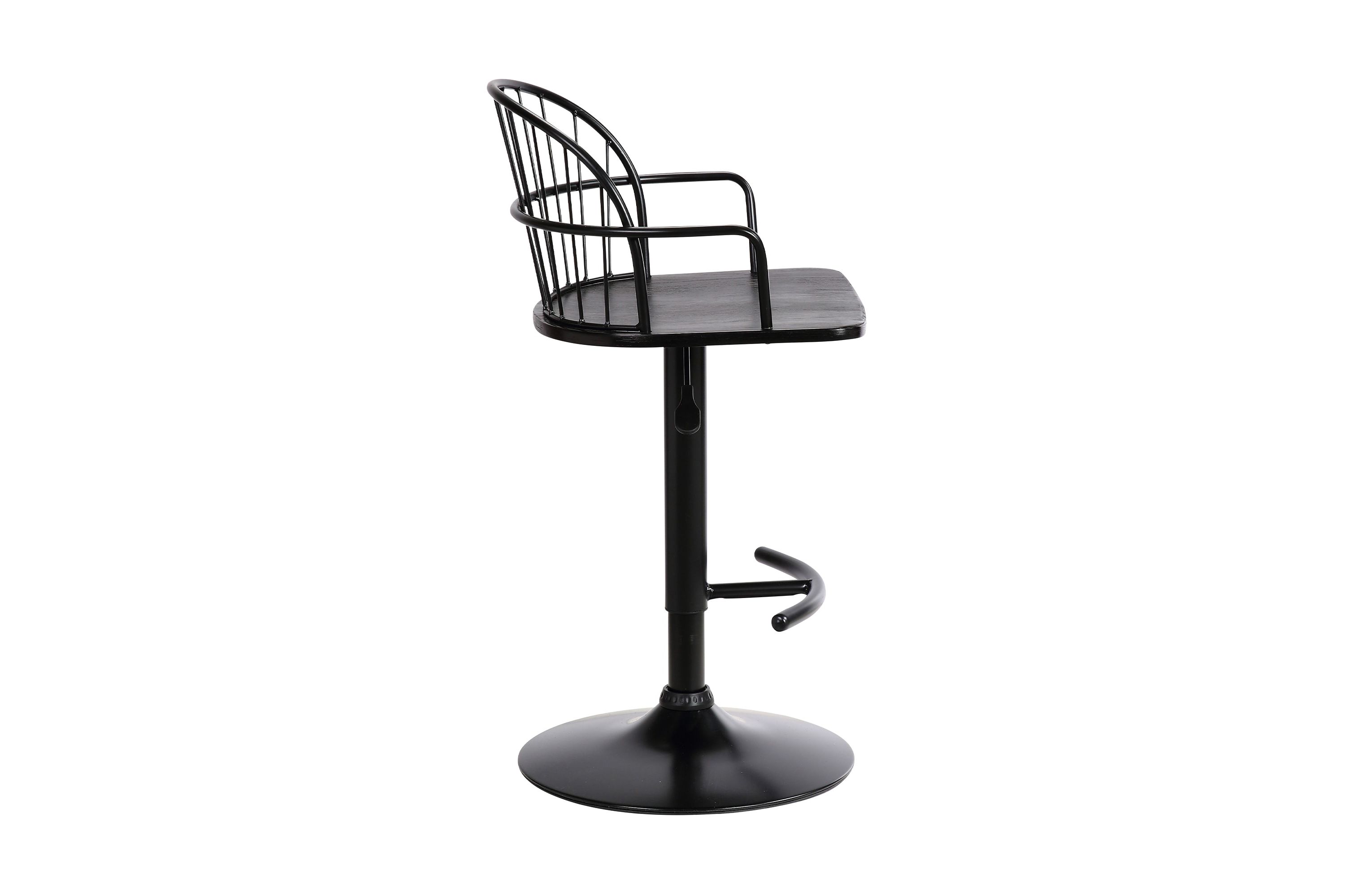 Edward Adjustable Black Wood and Metal Barstool