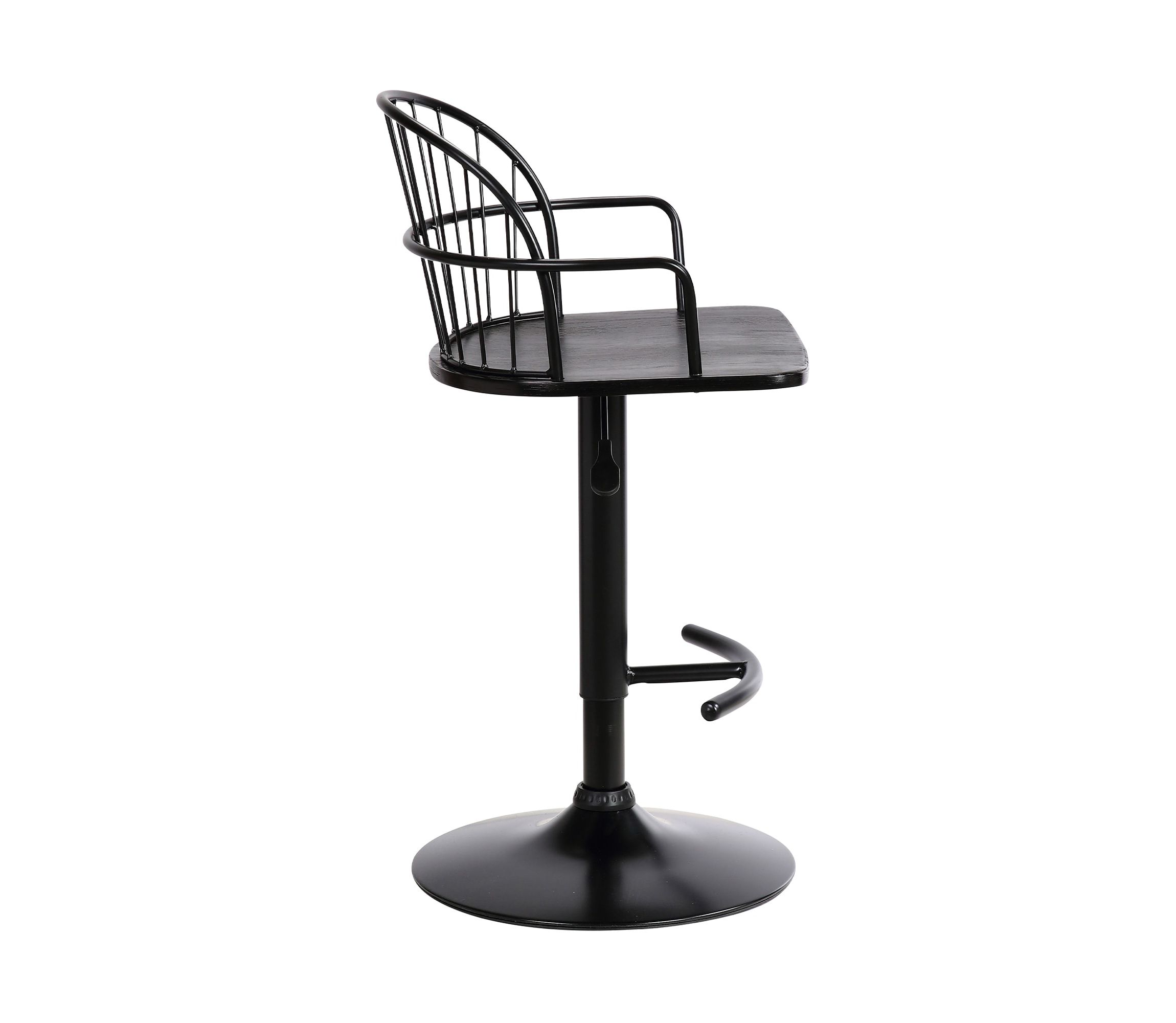 Edward Adjustable Black Wood and Metal Barstool