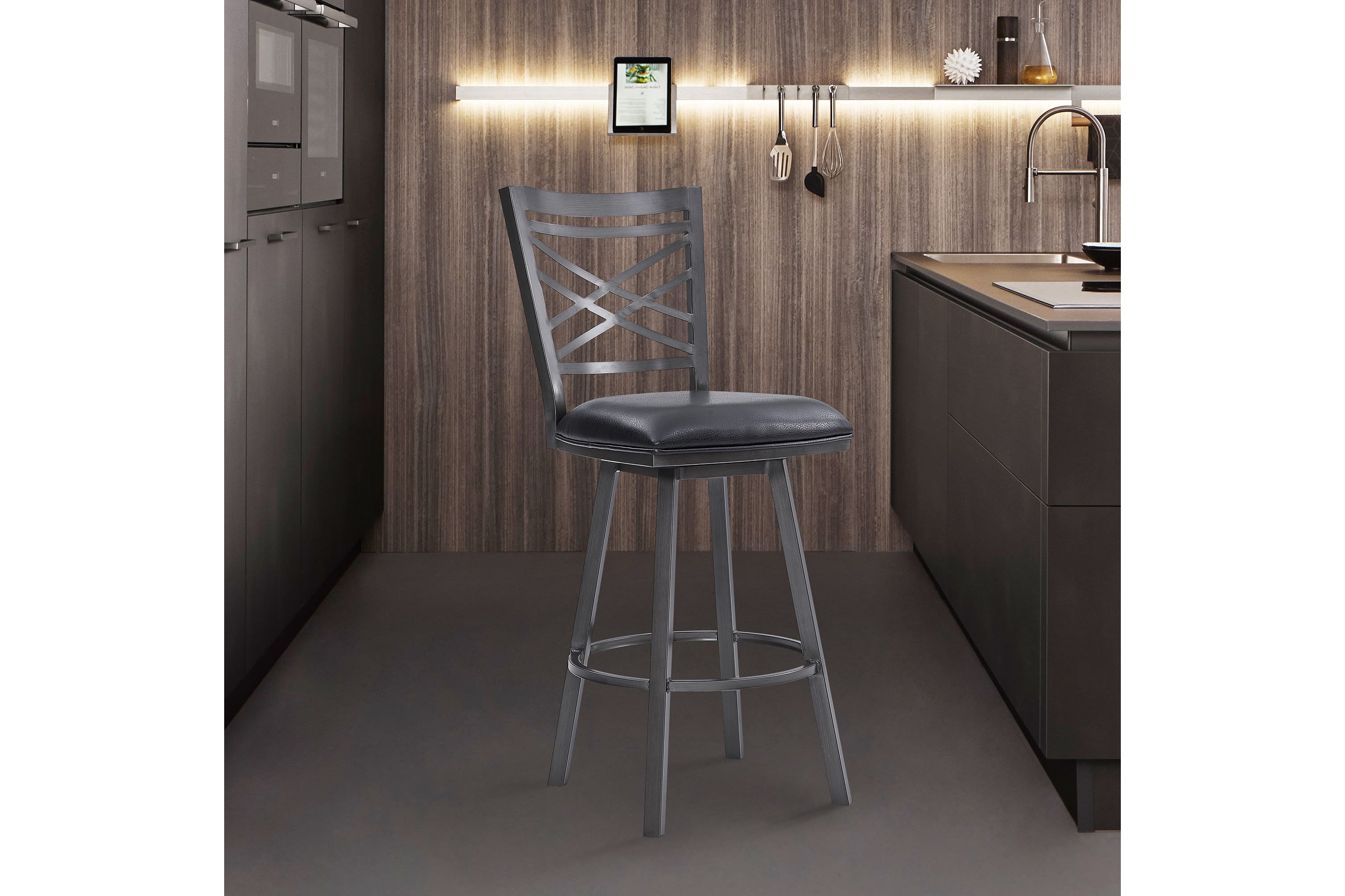Fargo 26" Counter Height Metal Barstool in Mineral Finish with Black Faux Leather