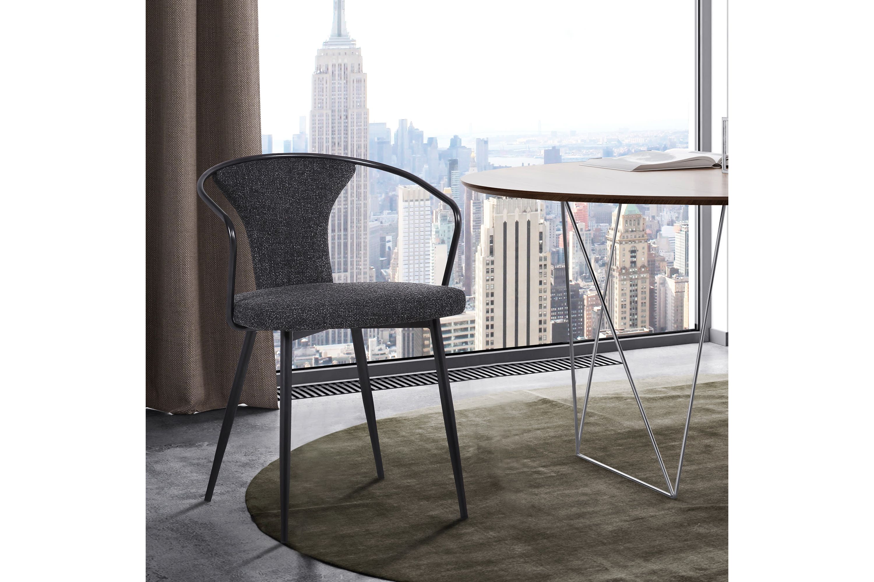Francis Contemporary Dining Chair in Black Powder Coated Finish and Black Fabric