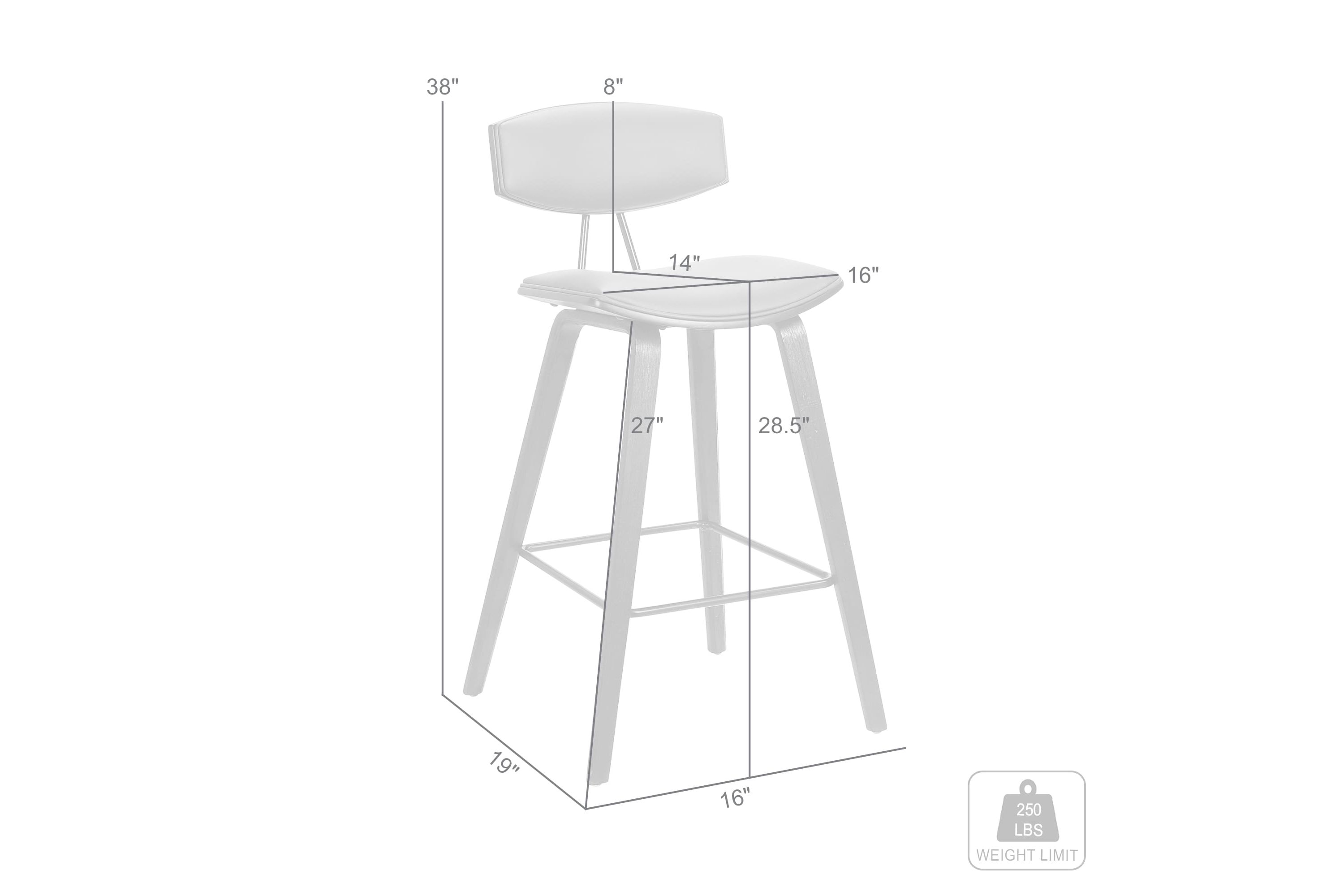 Fox 28.5" Bar Height Black Faux Leather and Black Wood Mid-Century Modern Bar Stool