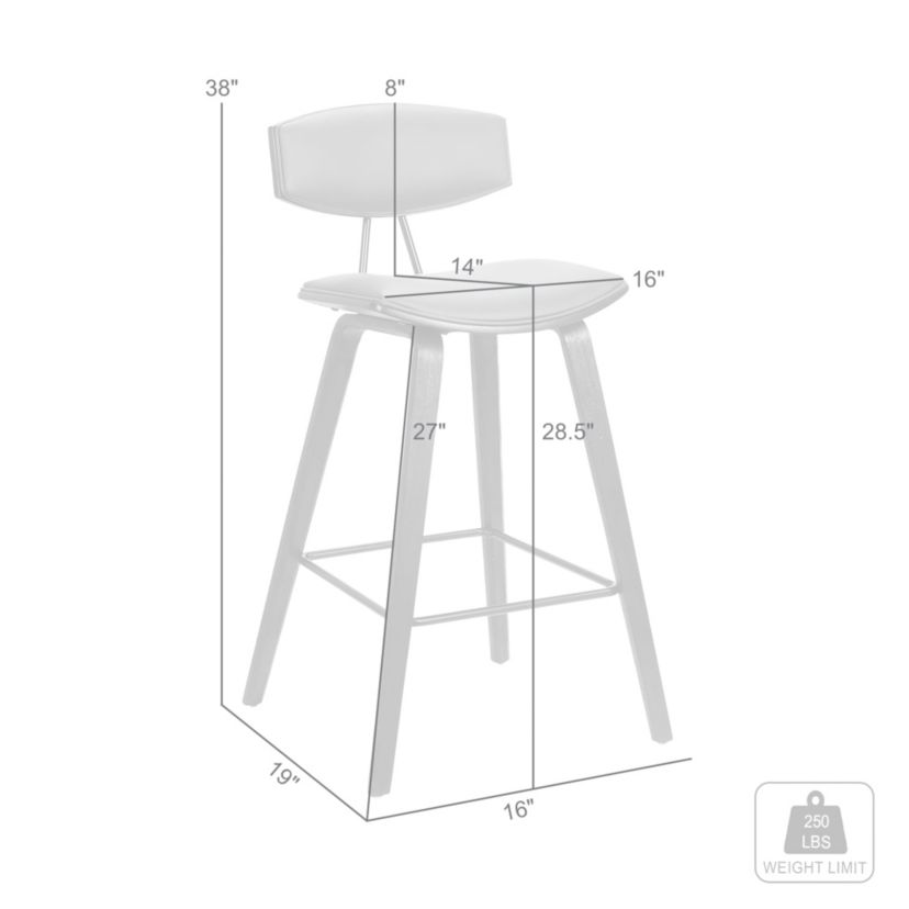 Fox 28.5" Bar Height Black Faux Leather and Black Wood Mid-Century Modern Bar Stool