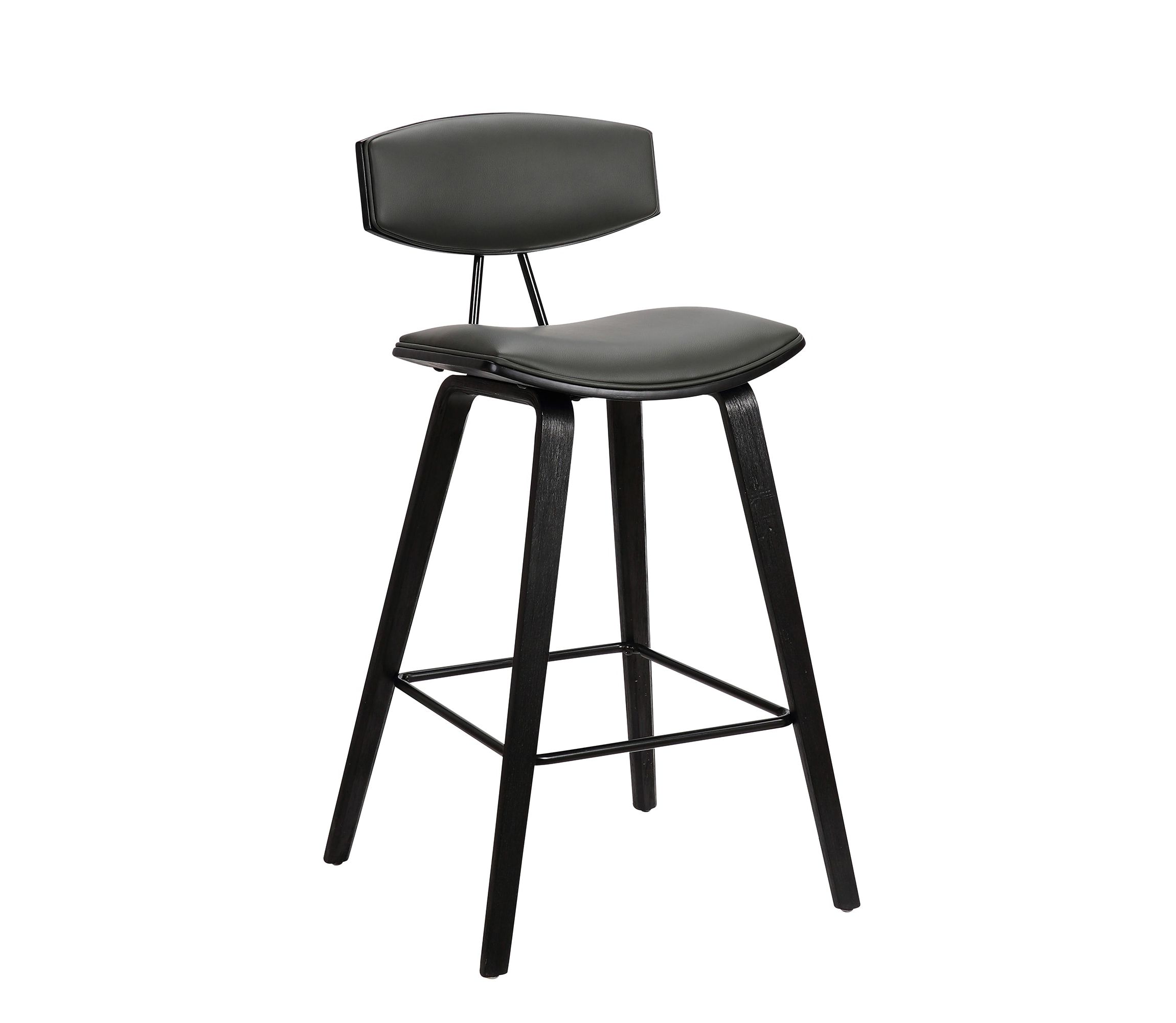 Fox 25.5" Counter Height Grey Faux Leather and Black Wood Mid-Century Modern Bar Stool