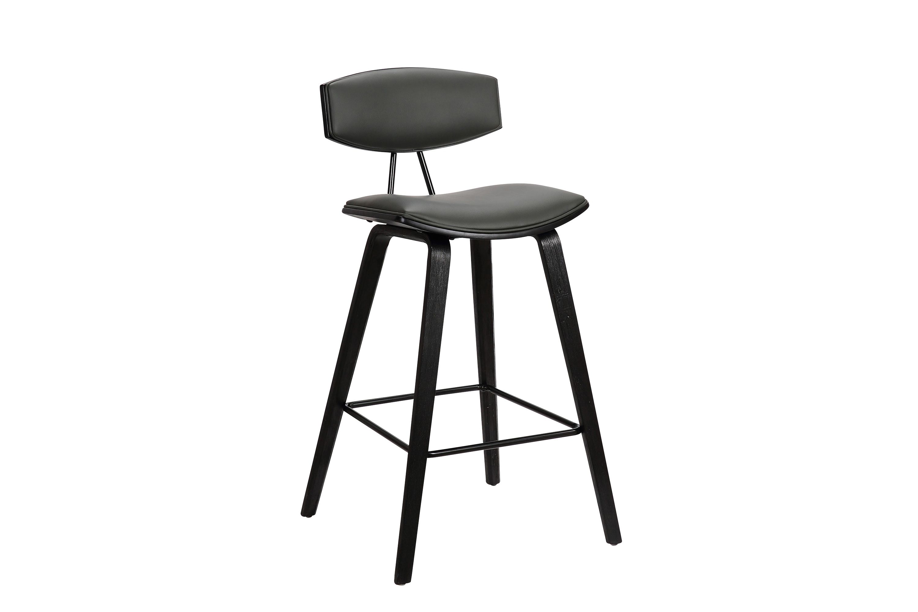 Fox 25.5" Counter Height Grey Faux Leather and Black Wood Mid-Century Modern Bar Stool