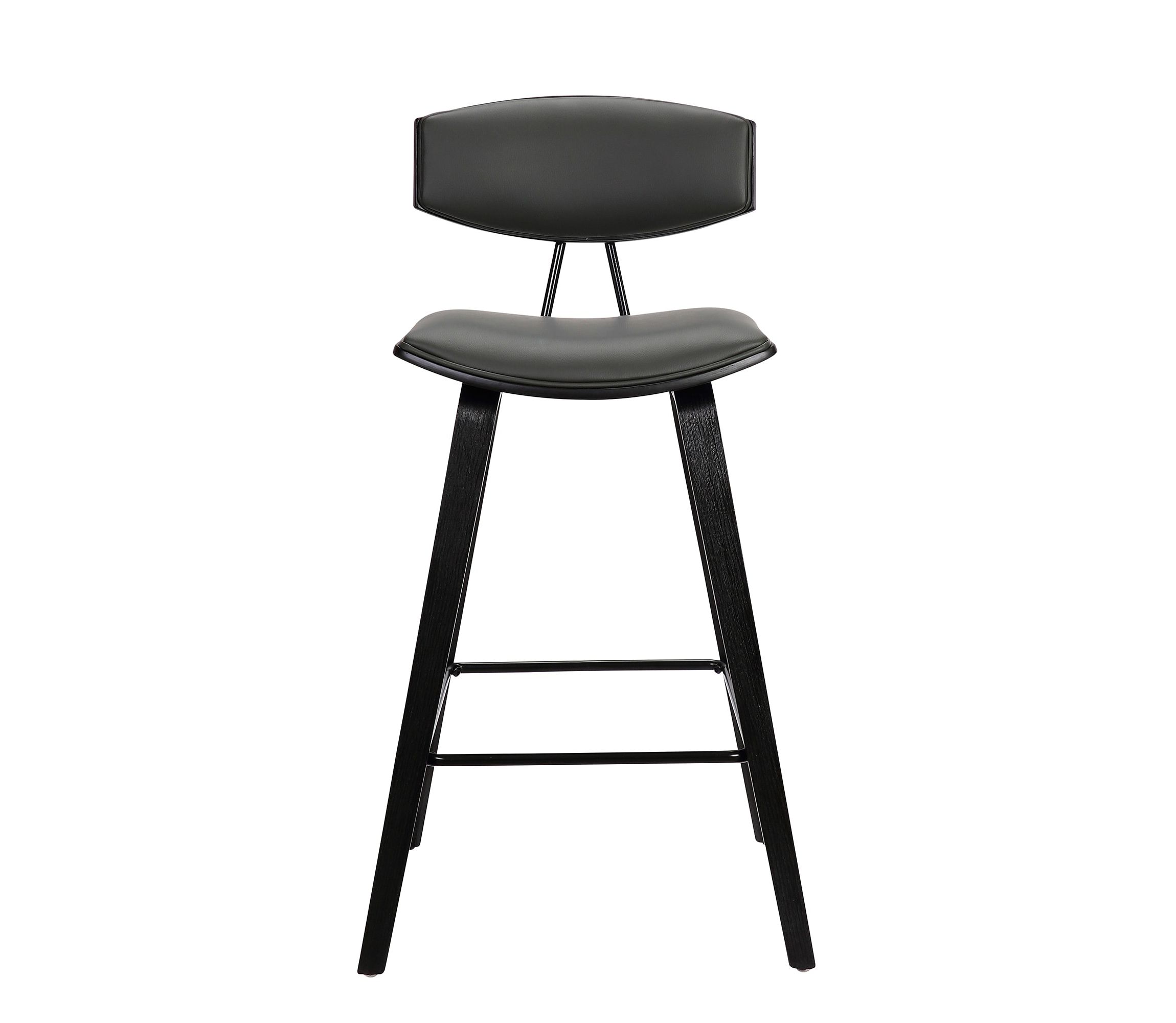 Fox 25.5" Counter Height Grey Faux Leather and Black Wood Mid-Century Modern Bar Stool