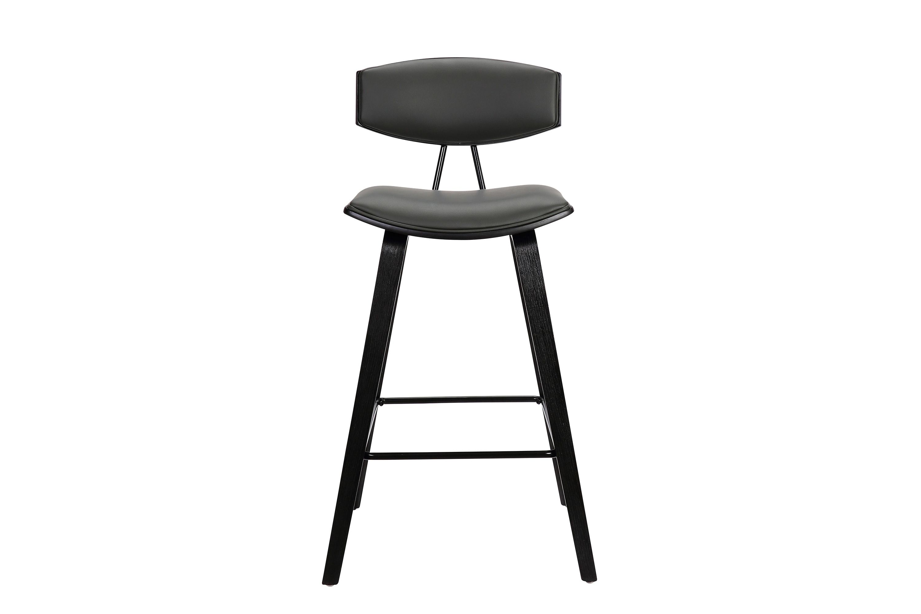 Fox 25.5" Counter Height Grey Faux Leather and Black Wood Mid-Century Modern Bar Stool