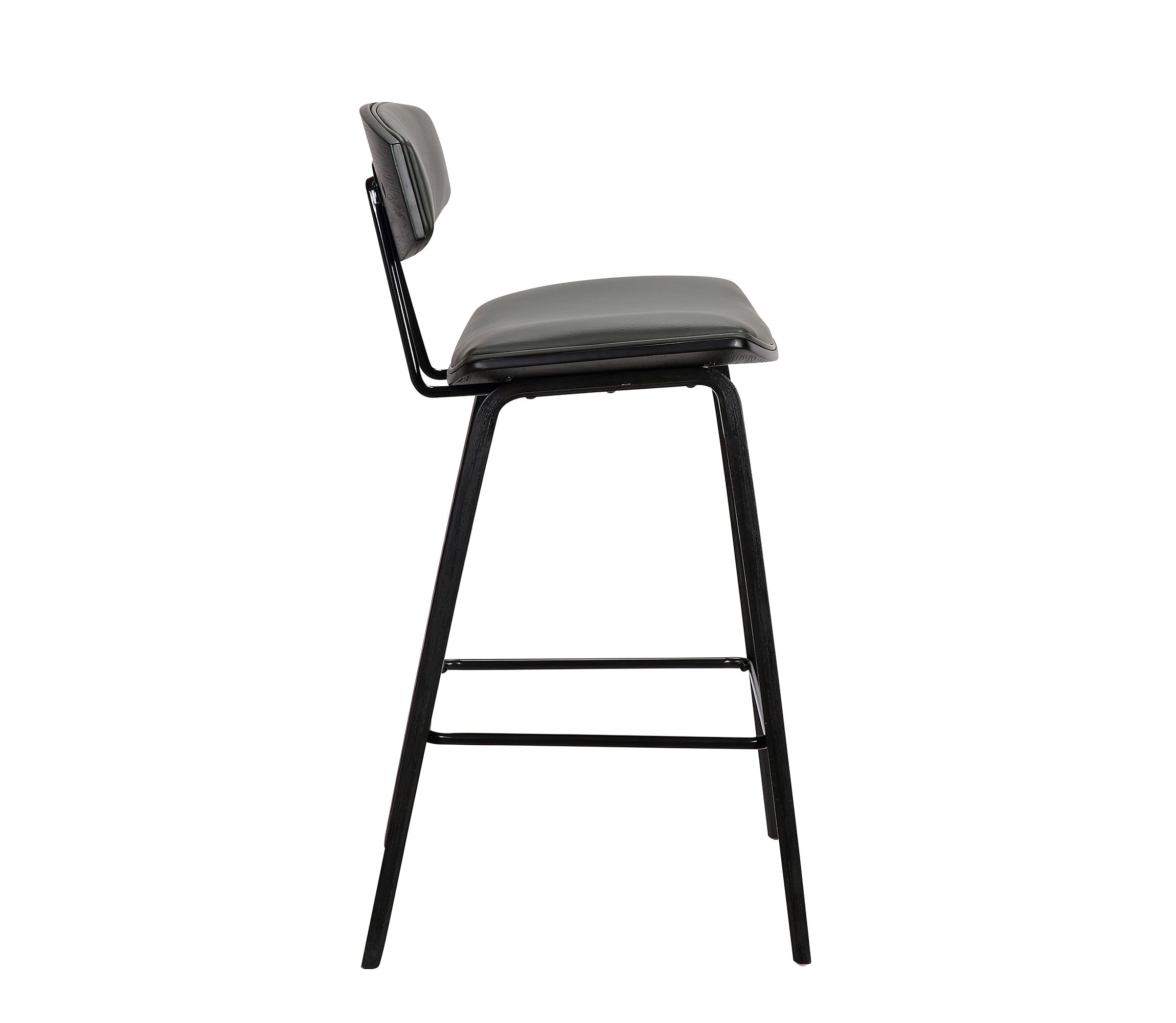 Fox 25.5" Counter Height Grey Faux Leather and Black Wood Mid-Century Modern Bar Stool