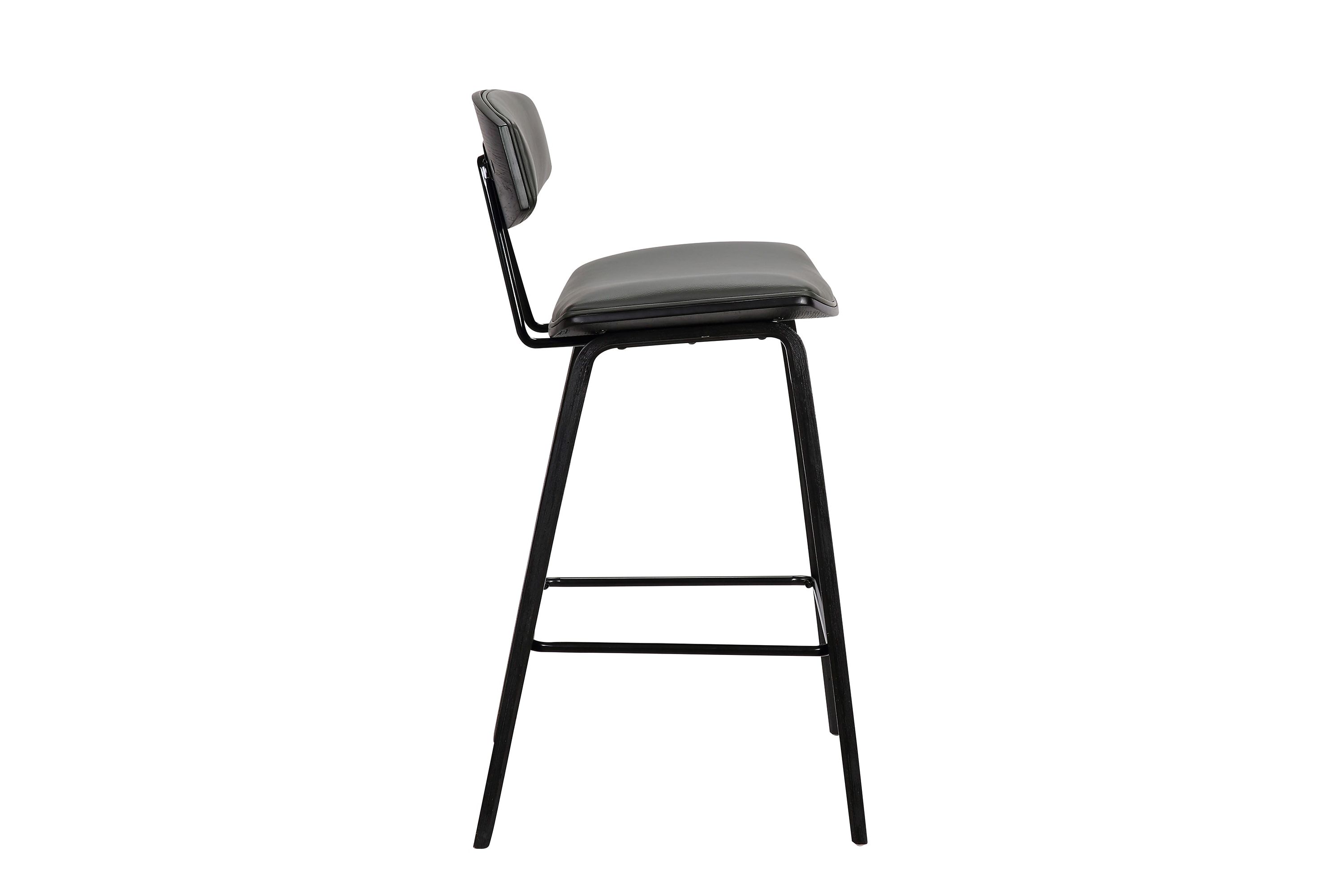 Fox 25.5" Counter Height Grey Faux Leather and Black Wood Mid-Century Modern Bar Stool