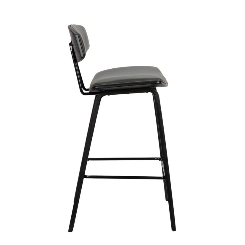Fox 25.5" Counter Height Grey Faux Leather and Black Wood Mid-Century Modern Bar Stool