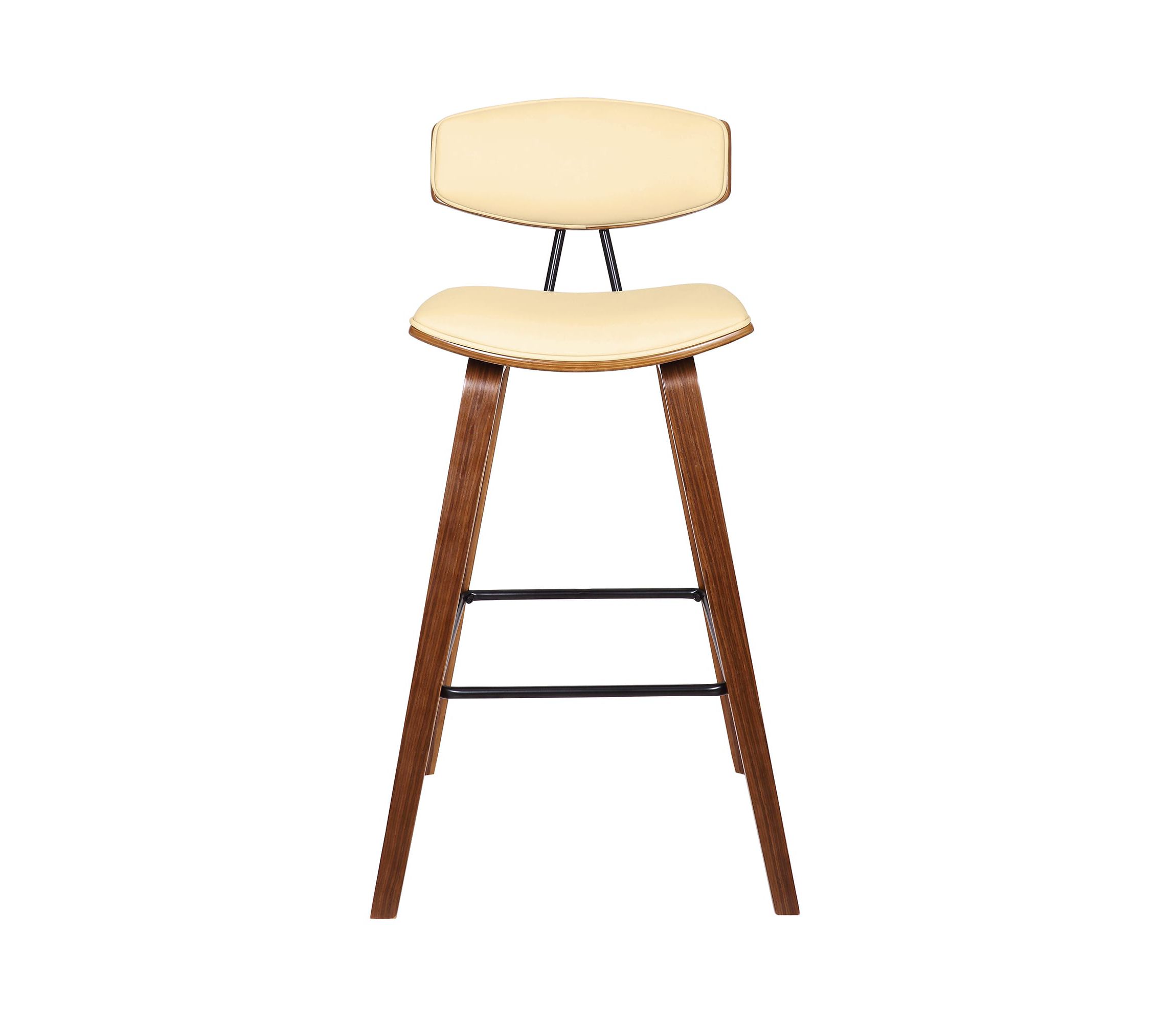 Fox 28.5" Bar Height Cream Faux Leather and Walnut Wood Mid-Century Modern Bar Stool