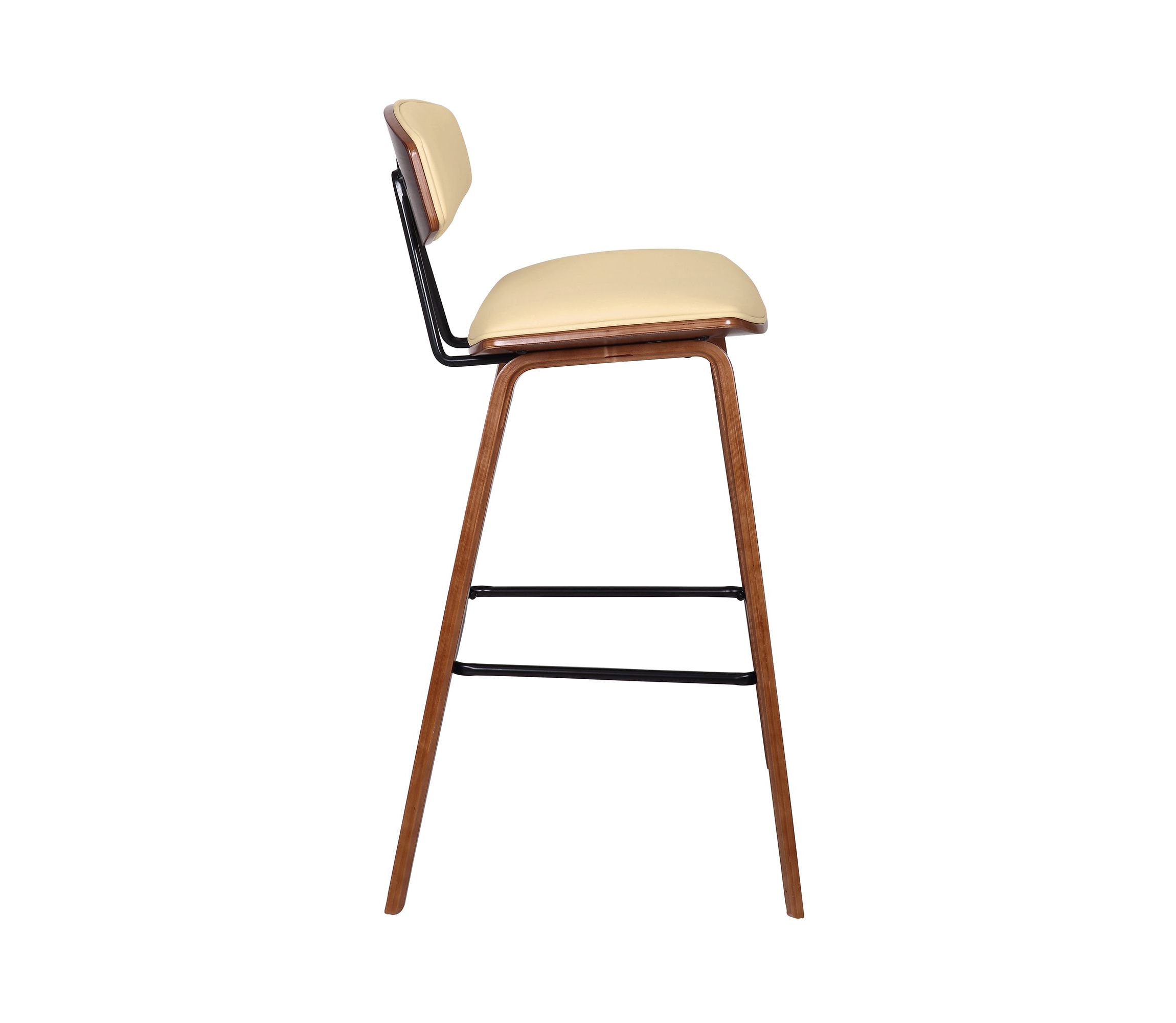 Fox 28.5" Bar Height Cream Faux Leather and Walnut Wood Mid-Century Modern Bar Stool